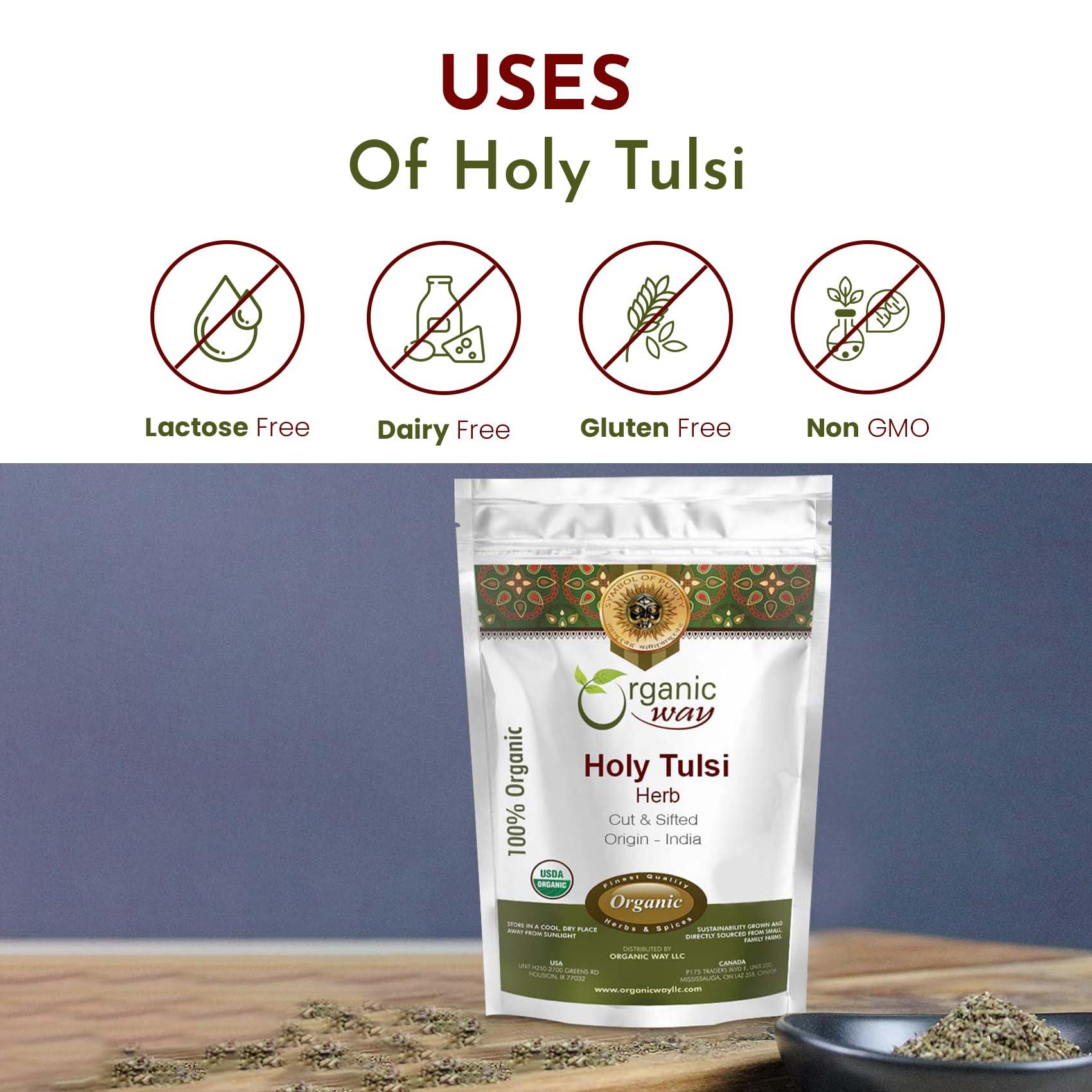 Organic Way Organic Way Holy Tulsi / Holy Basil Herb Cut & Sifted (Ocimum tenuiflorum) - Organic & Kosher Certified | Raw, Vegan, Non GMO & Gluten Free | USDA Certified | Origin - India (1 LBS / 16 Oz)