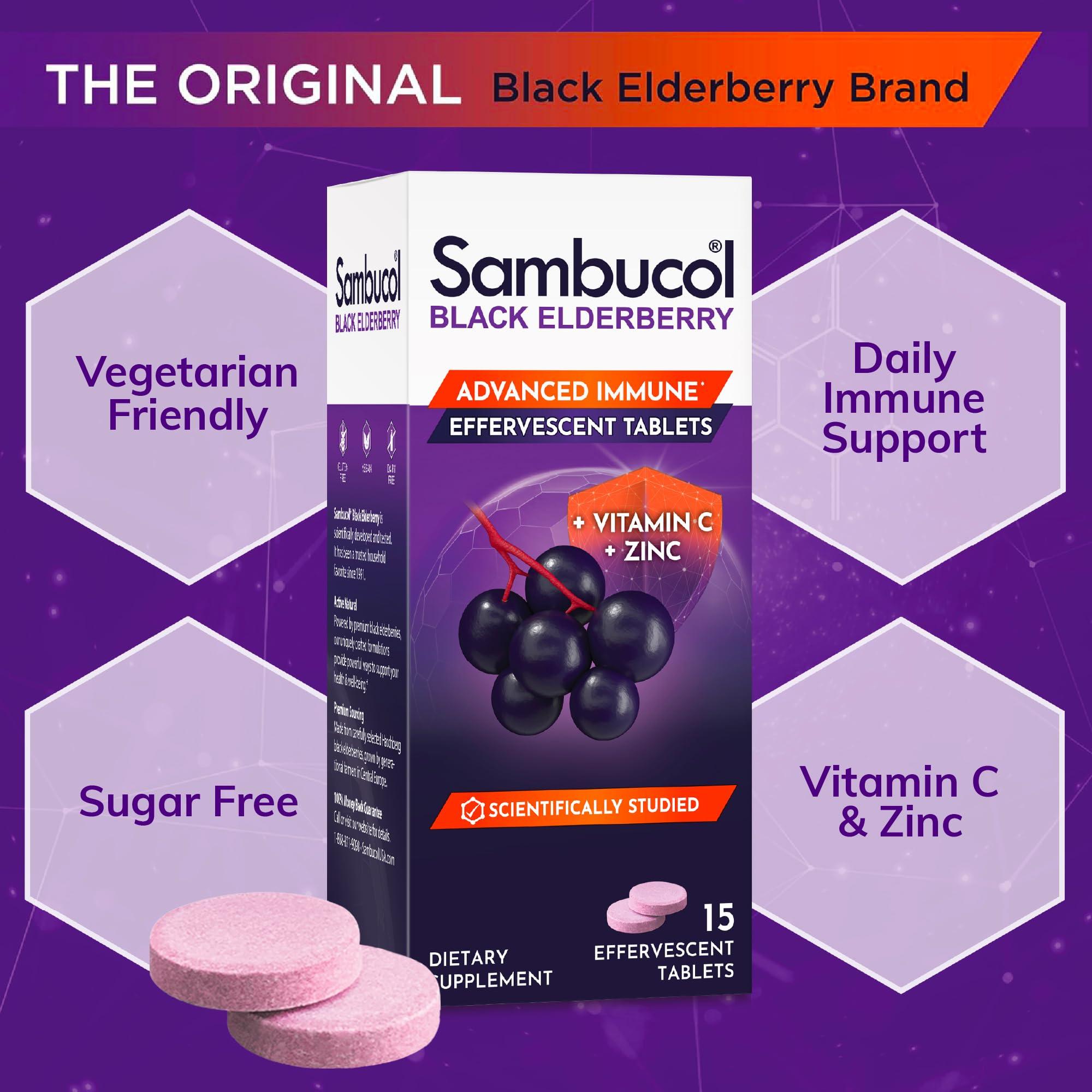 Sambucol Sambucol Black Elderberry Tablets with Vitamin C & Zinc - Immune Support Supplement, Black Elderberry with Zinc and Vitamin C Effervescent Tablets, High Antioxidants, Drink Fizzies - 15 Tablets