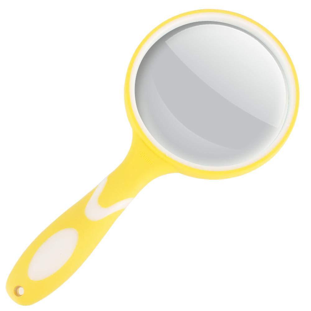 LUSTAR LUSTAR HD Magnifying Glass with Rubber Handle Portable Handheld Reading Magnifier for Elderly and Students Reading Yellow-90mm