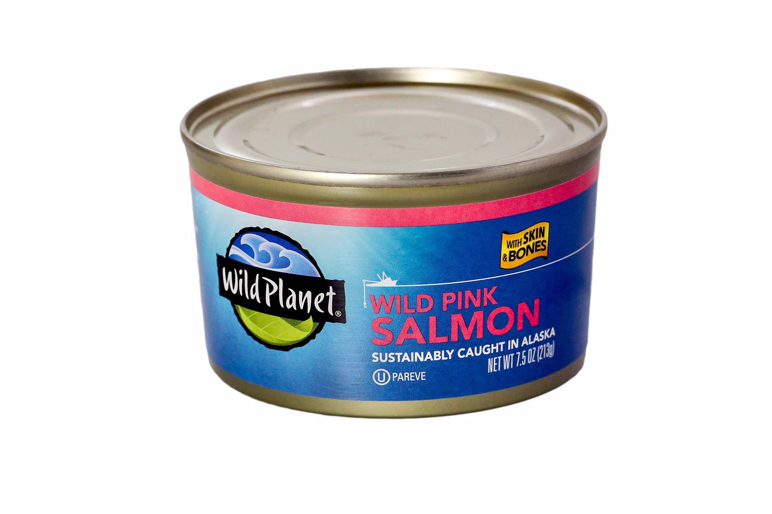 Wild Planet Wild Planet Wild Pink Salmon With Skin and Bones, Tinned Fish, Canned Salmon, Sustainably Caught, Non-GMO, Kosher, Gluten Free, Keto and Paleo, 7.5 Ounce (Pack Of 12)