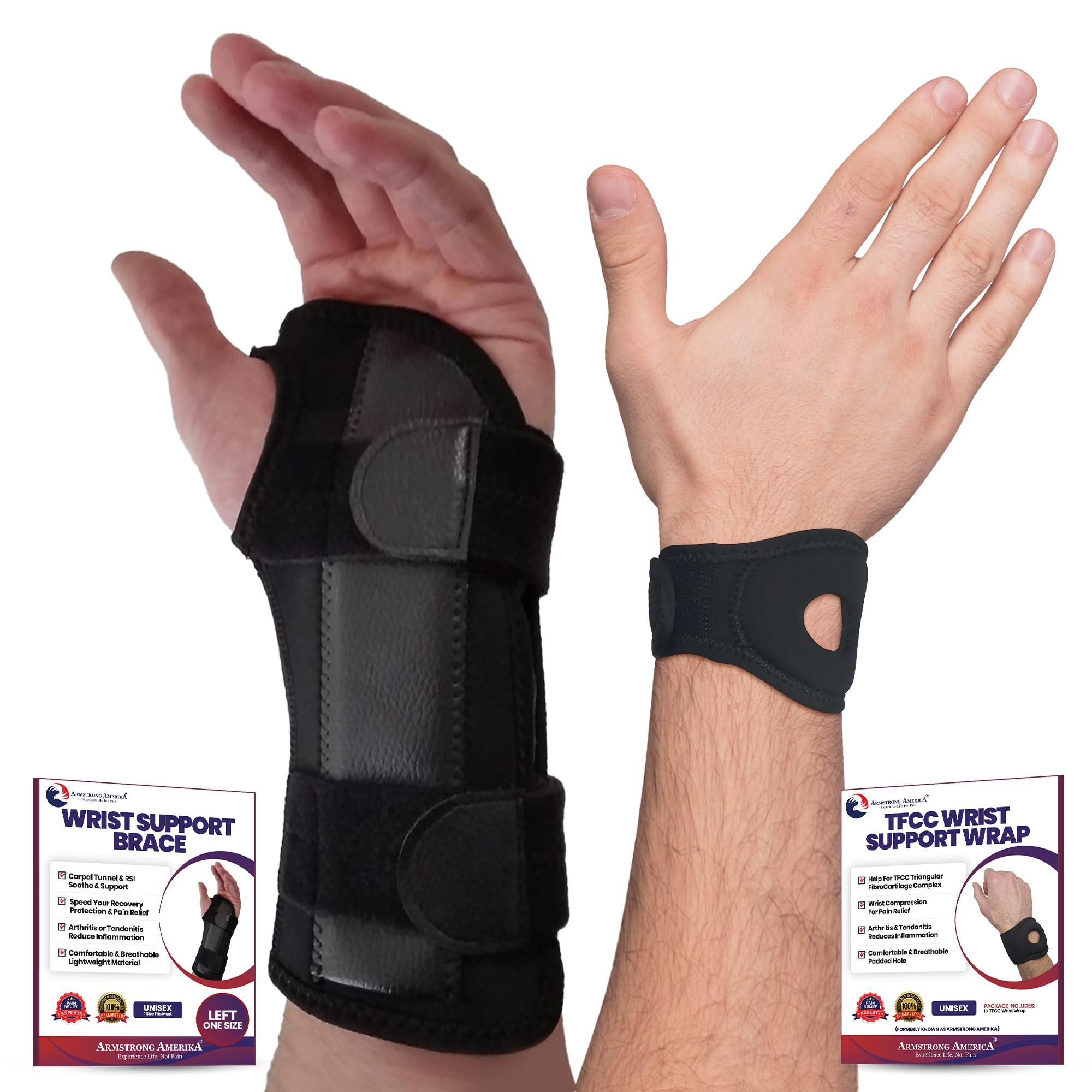 ARMSTRONG AMERIKA ARMSTRONG AMERIKA Wrist Brace For Carpal Tunnel Left Hand + Wrist Wrap Compression Wrist Brace For TFCC Tears Large
