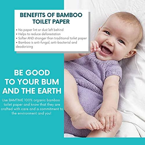 BAMTIME Toilet Paper, 100% 3ply Bamboo Toilet Paper, 24 Rolls, 300 sheets, 7200 Count, pack of 24, plastic free, Tree free, Biodegradable