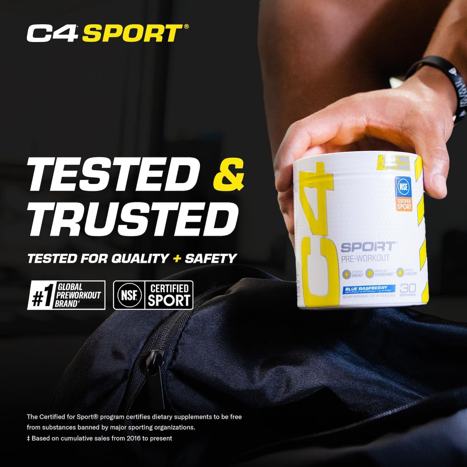 Cellucor C4 Ripped Sport Pre Workout Powder Fruit Punch - NSF Certified for Sport + Sugar Free & C4 Sport Pre Workout Powder Blue Raspberry - Pre Workout Energy