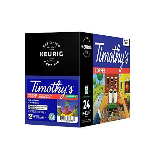 Timothy's World Coffee Timothy's, Colombian Decaf , Single-Serve Keurig K-Cup Pods, Medium Roast Coffee, 96 Count (4 Boxes of 24 Pods)