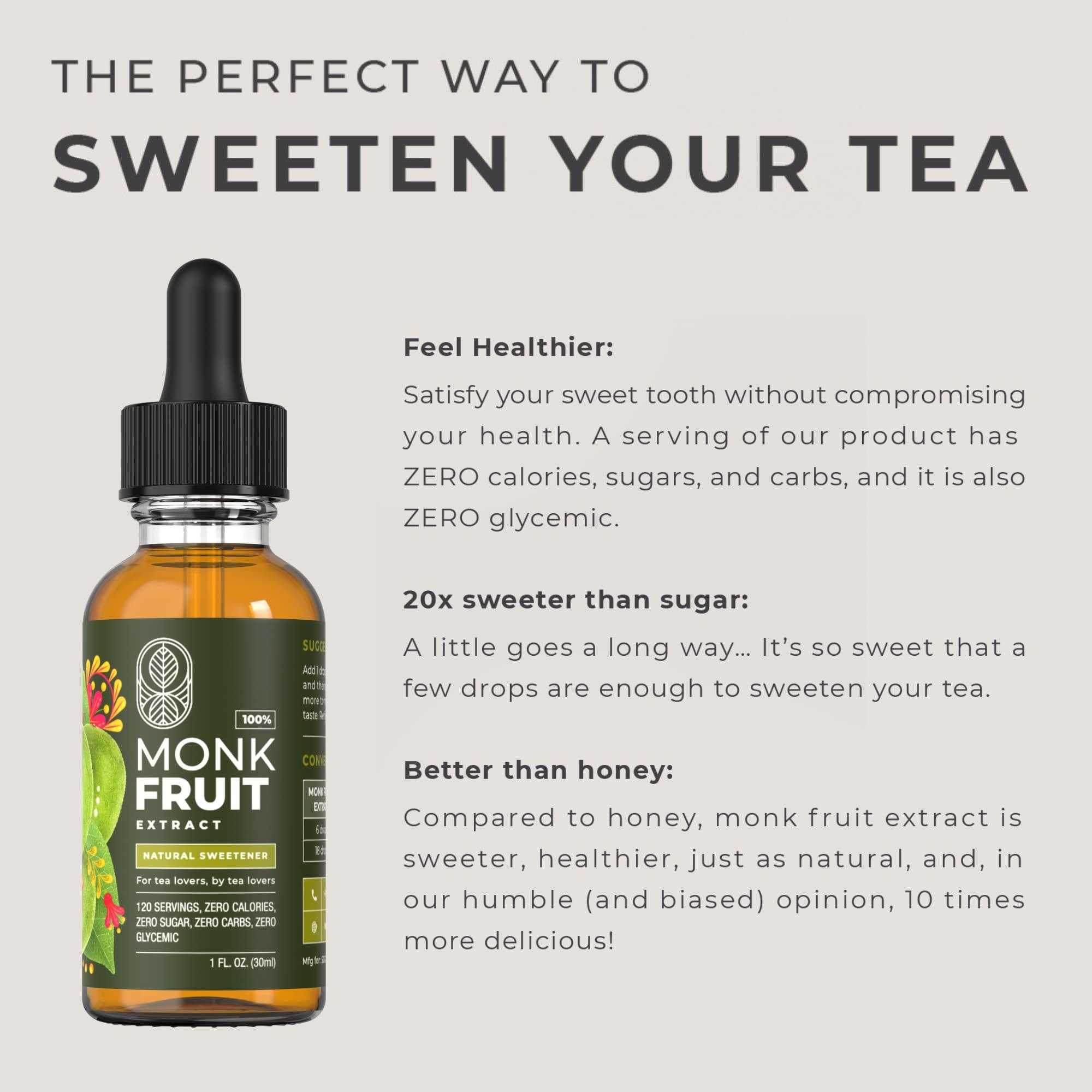 Gaudum MONK FRUIT SWEETENER LIQUID - 100% MONK FRUIT EXTRACT - No Erythritol, Zero Calories & Sugars, No added water, Keto-friendly, Designed for Tea Lovers