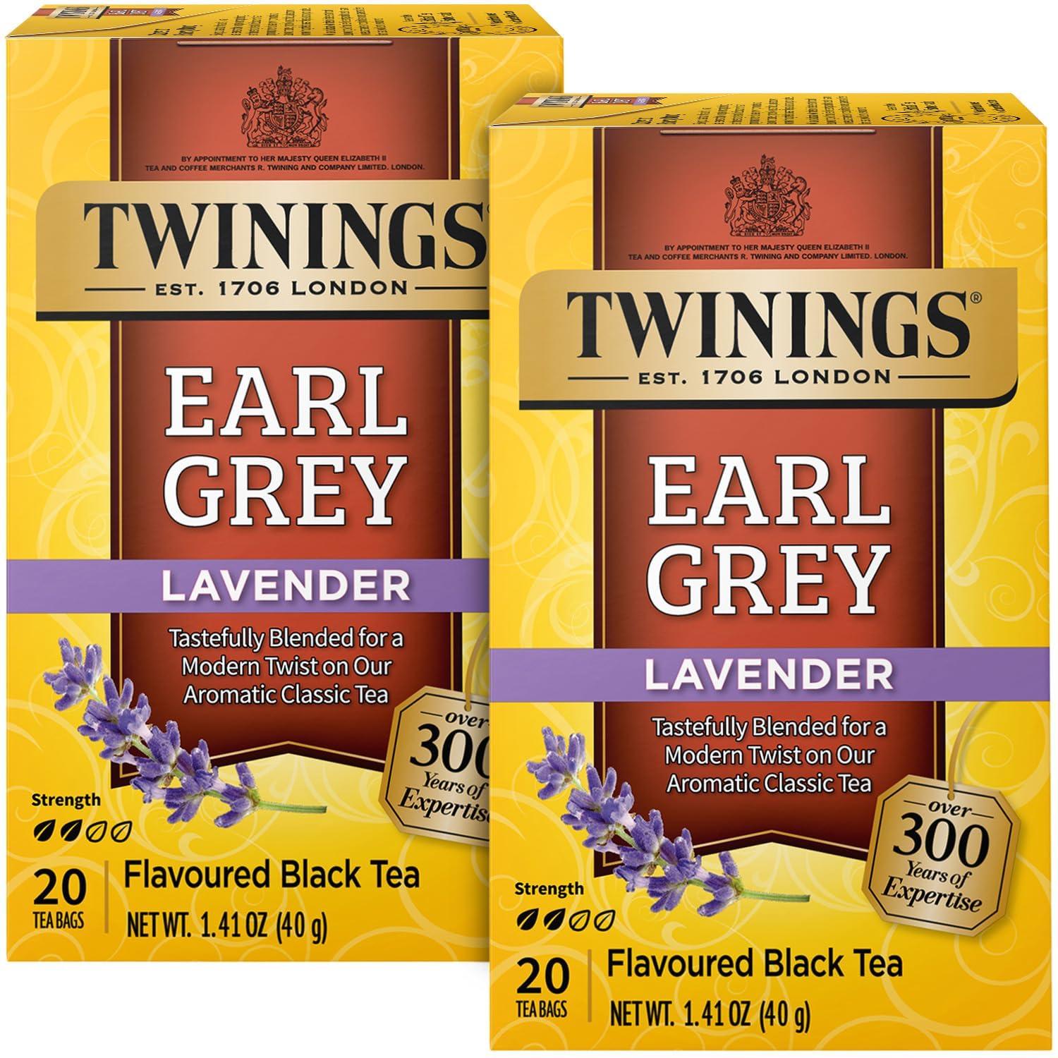 Twinings Twinings Earl Grey Lavender Tea 2-Pack Caffeinated Black Tea Blend, Individually Wrapped Tea Bags, 20 Count Each