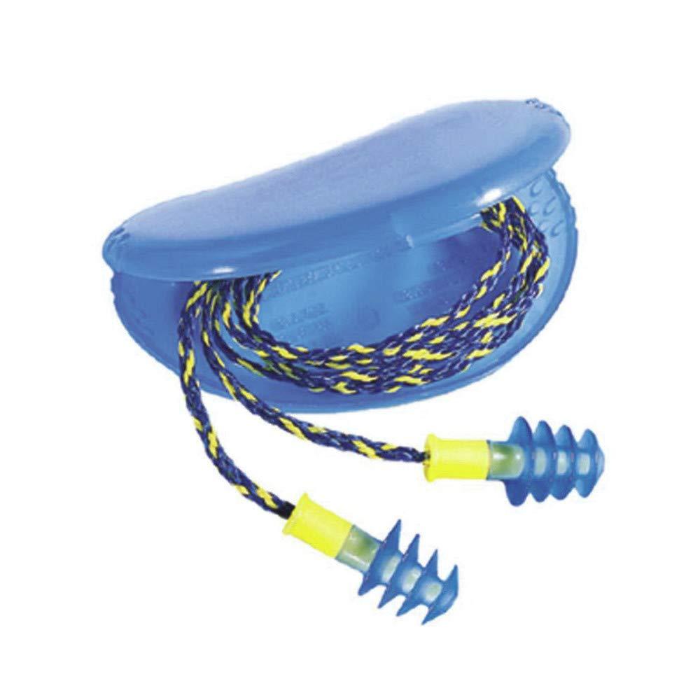 Howard Leight by Sperian Leight Multiple Use Fusion 4-Flange Blue And Yellow Thermal Plastic Urethane Corded Earplugs With Detachable Nylon Cord (1 Pair Per HearPack, 100 Pair Per Box) [Set of 100]