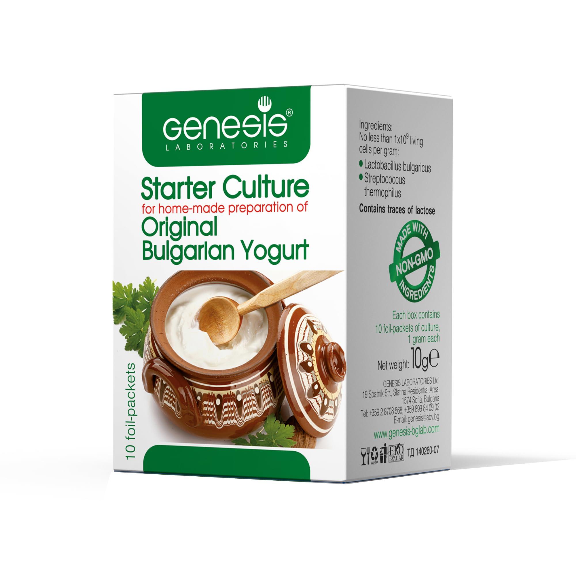 Genesis Laboratories Bulgarian Yogurt Starter Culture Natural Probiotic Yogurt Culture Starter Homemade Yoghurt Starter up to 50 Liters Lactobacillus bulgaricus 10 sachets