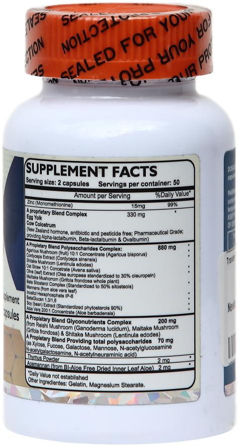 Dislafarm Transfer Factor Enhanced, 100 Natural Capsules, Immune Support - Transfer Factor Multi Immune from Cow Colostrum, Egg Yolk & Special Blend of Mushrooms