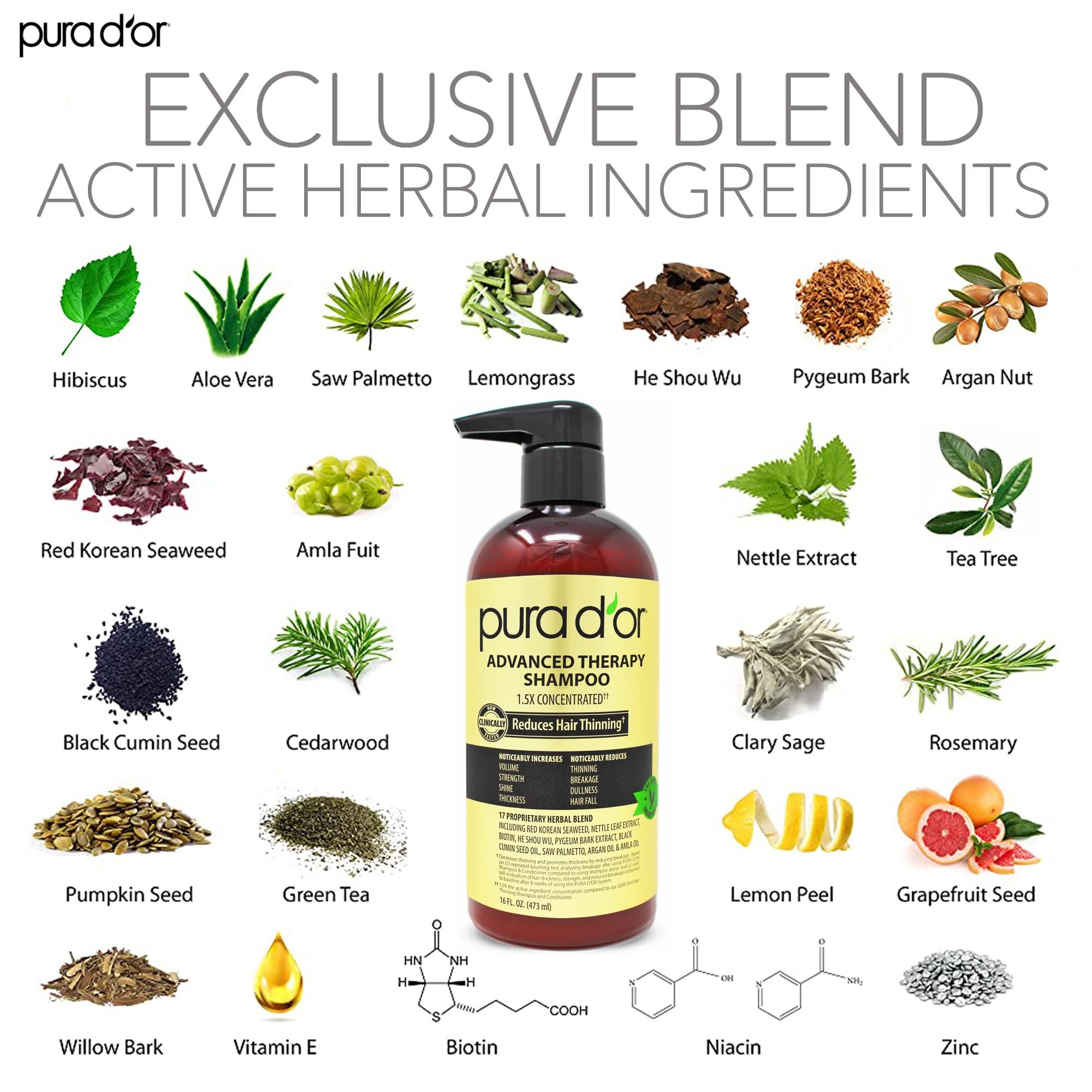 PURA D\'OR PURA D\'OR Anti-Thinning Advanced Therapy Biotin Shampoo & Conditioner Hair Care Set & Organic Moroccan Argan Oil (4oz / 118mL) USDA Certified 100%