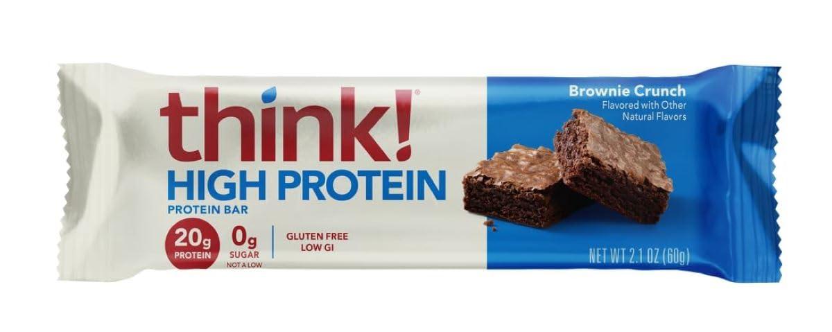 think! think! Protein Bars, High Protein Snacks, Gluten Free, Kosher Friendly, Brownie Crunch, Nutrition Bars, 2.1 Oz per Bar, 12 Count (Packaging May Vary)