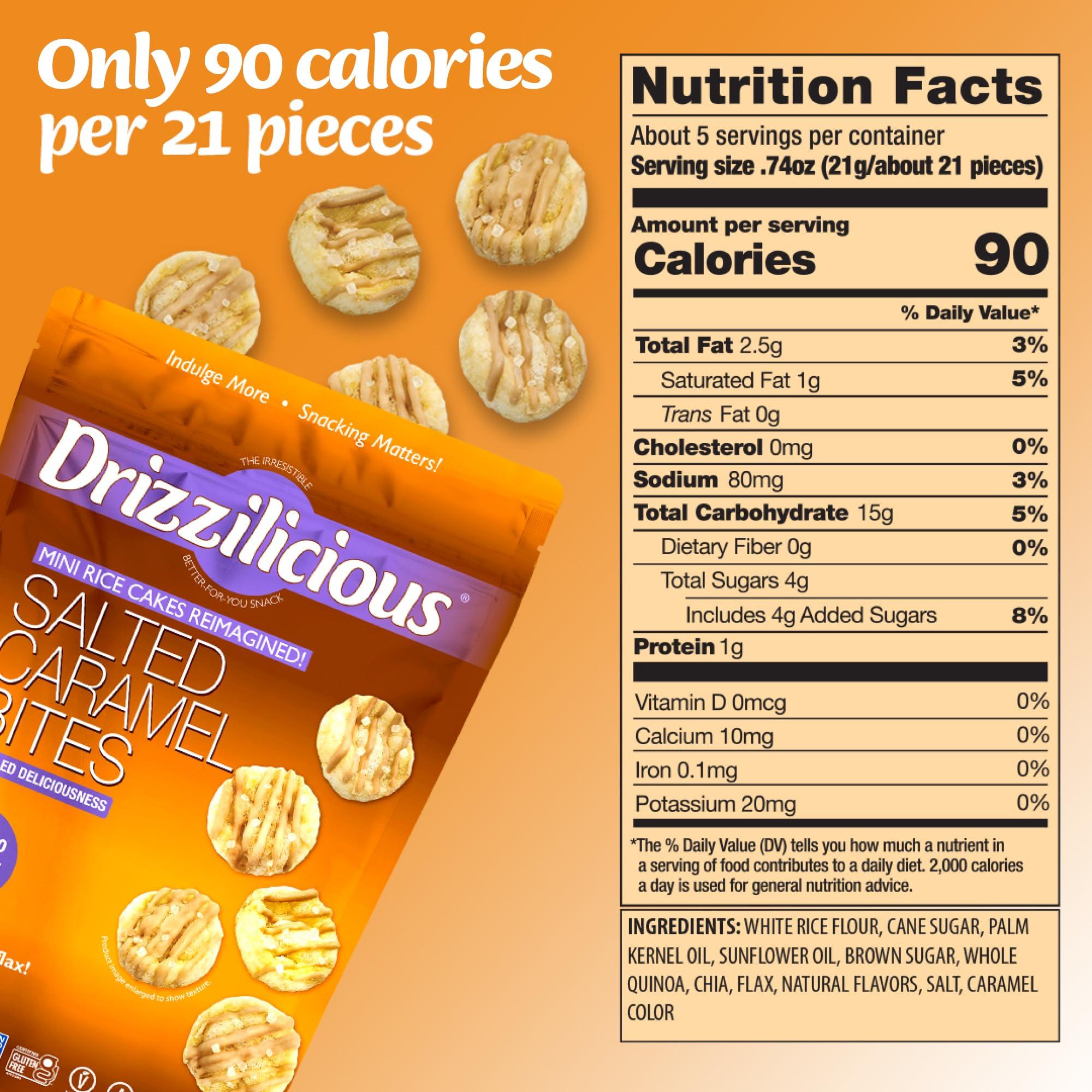 Drizzilicious Drizzilicious Mini Rice Cakes Salted Caramel - Rice Crisps, Healthy Snack for Adults & Kids, Flavored Rice Cakes, Vegan, Gluten Free, Allergen Free, 90 Calories Per Serving - 4 oz (Pack of 2)
