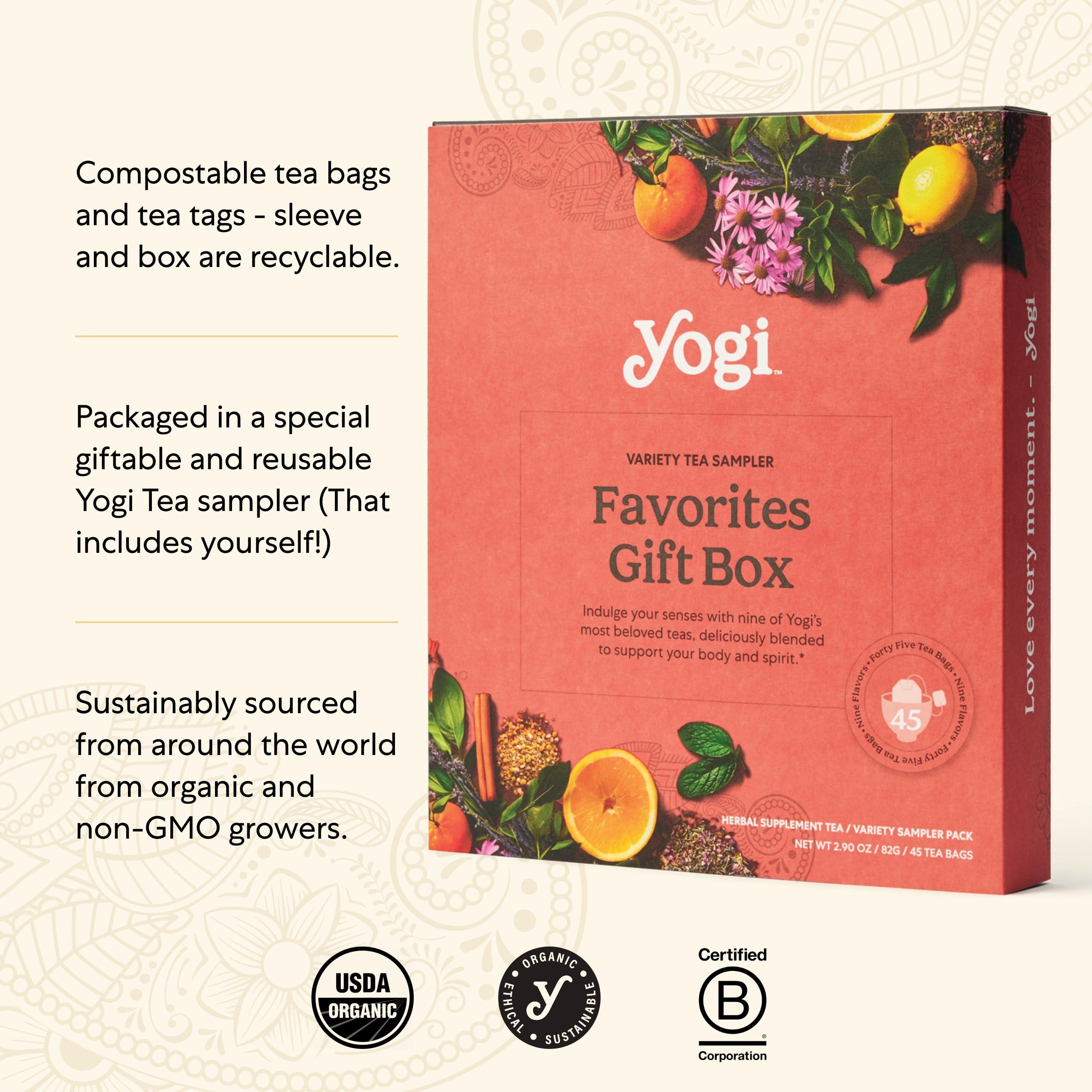 Yogi Yogi Organic Tea Sampler Gift Box - Assorted Delicious Wellness Teas - 9 Favorite Herbal, Green & Black Teas - Tea Gift Set & Variety Pack (45 Tea Bags)