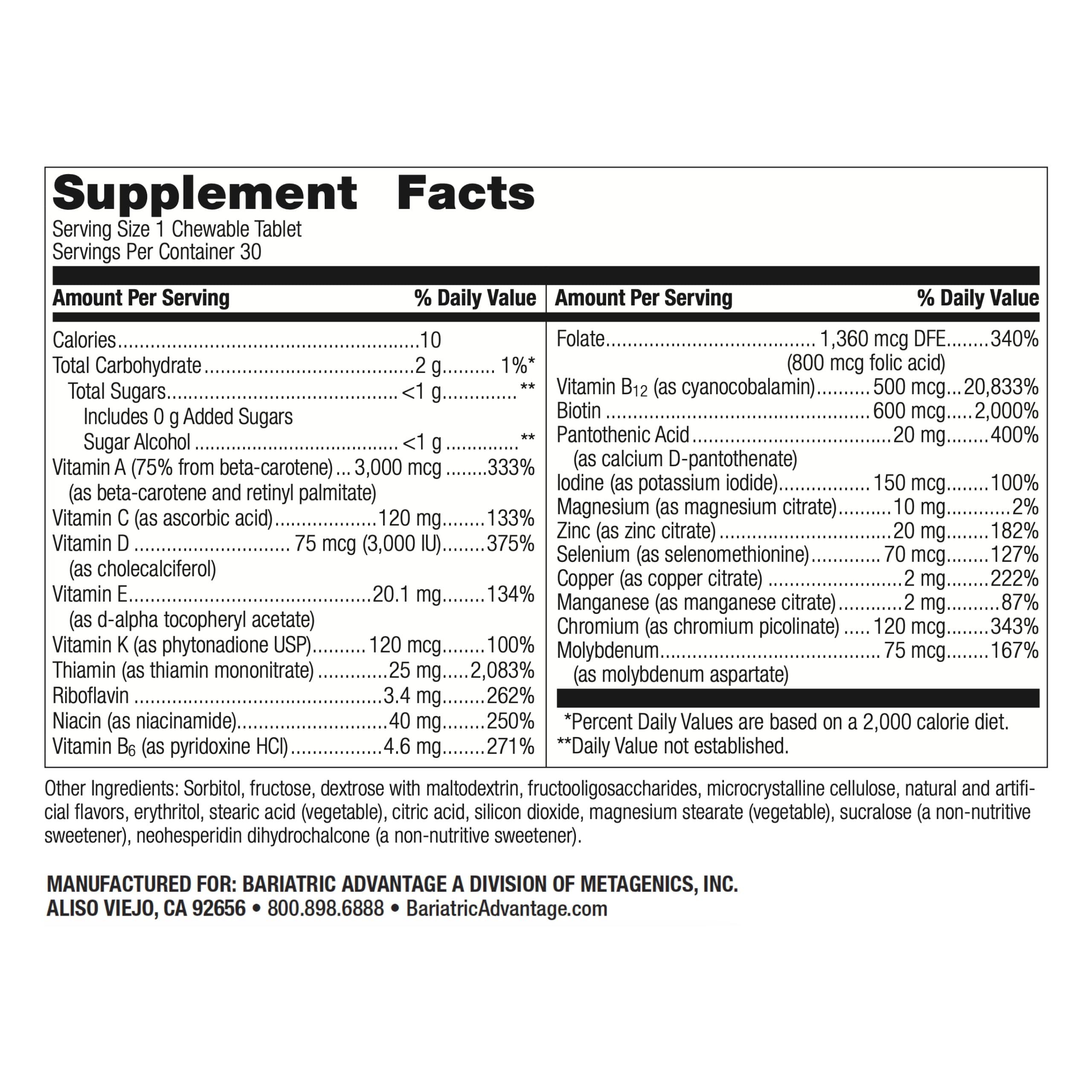 Bariatric Advantage Bariatric Advantage - Chewable Ultra Solo Without Iron - Citrus - 30 Tablets (Pack of 1)