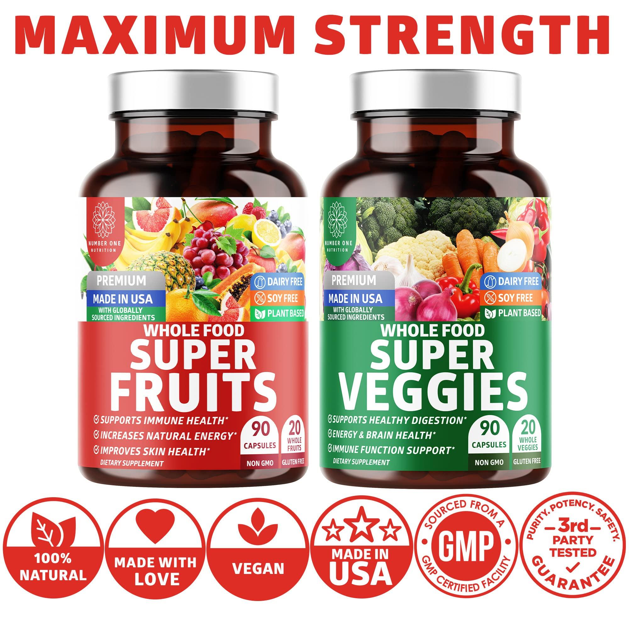Number One Nutrition N1N Premium Super Fruits & Veggies Supplement, 180 Caps, Whole Food & Natural Superfood for Women, Men & Kids - Packed with Aloe Vera, Vitamins & Minerals