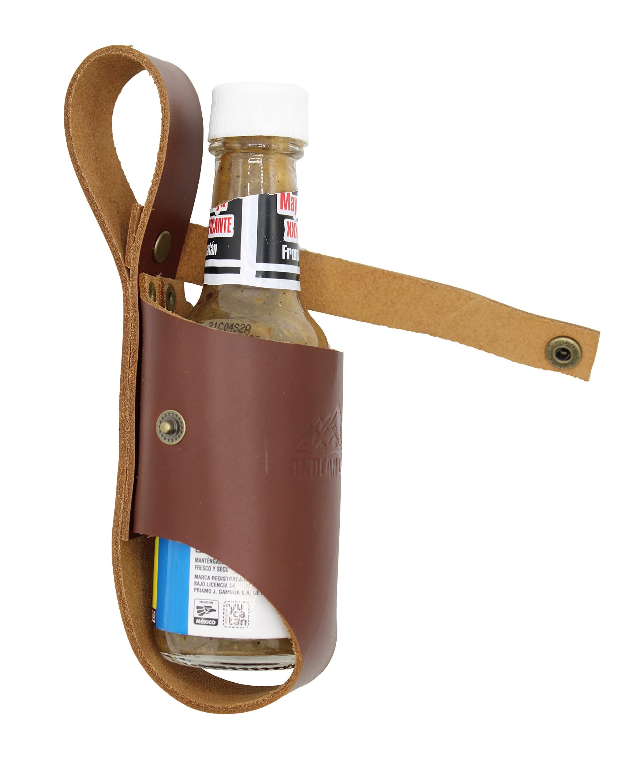 Andean Leather Andean Leather Hot Sauce Holster, Bottle Belt Holder great for Tabasco, Sriracha and more (5 Oz, Brown)