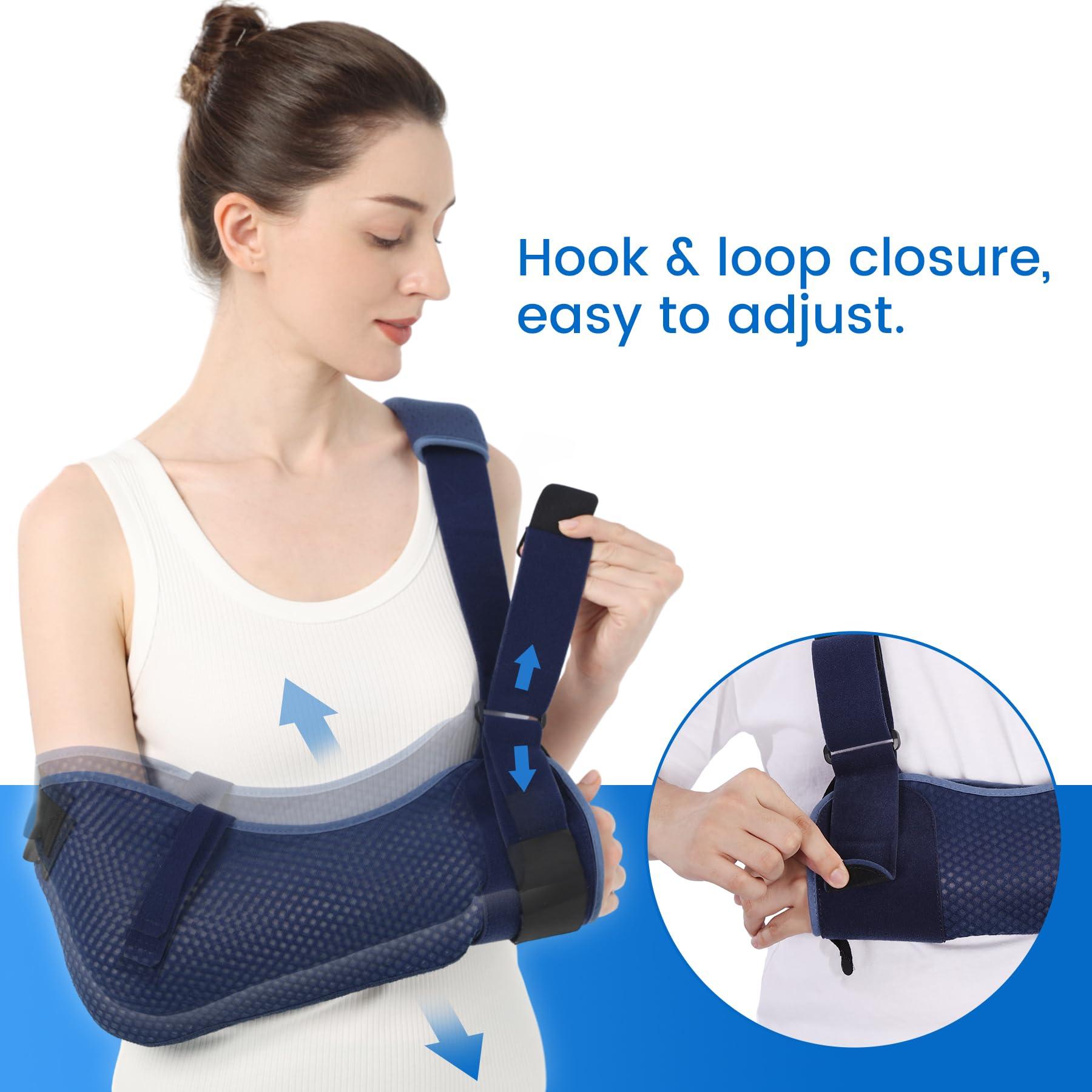 Velpeau Velpeau Arm Sling Shoulder Immobilizer with Waist Strap, Ventilated & Breathable Design, Arm Support Brace for Shoulder, Rotator Cuff, Elbow, Hand injury (Mesh Version, Blue, Right, L: Bust 40-51)