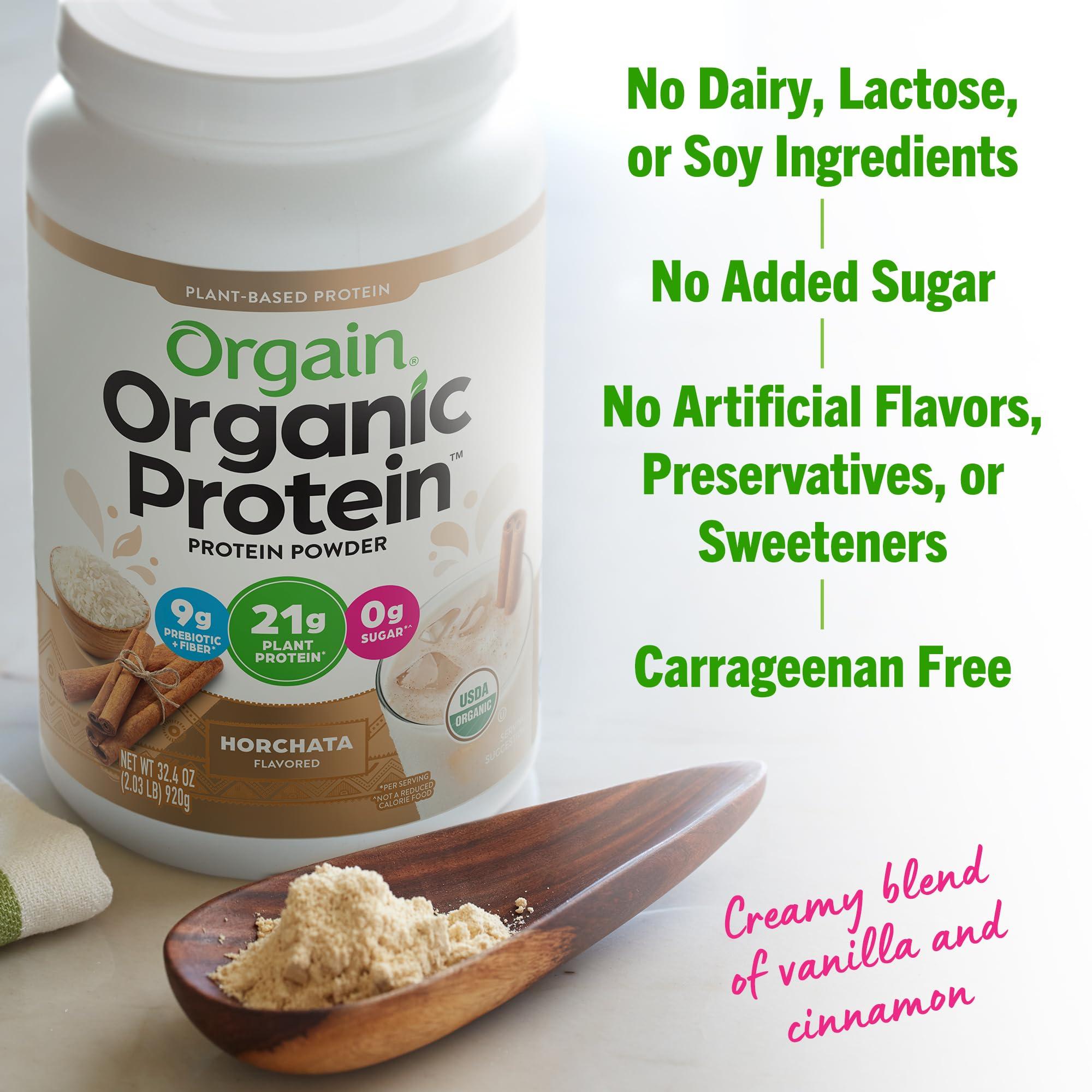 Orgain Orgain Organic Vegan Protein Powder, Horchata - 21g Plant Based Protein, 9g Prebiotic Fiber, Low Net Carb, No Lactose Ingredients, No Added Sugar, Non-GMO, For Shakes & Smoothies, 2.03 lb