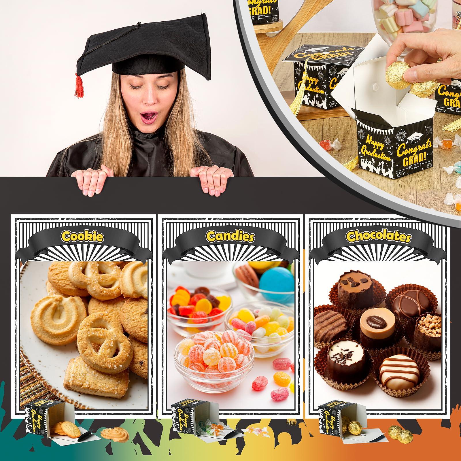 KPOSIYA KPOSIYA 32 Pcs Graduation Cap Gift Box 2.3 x 2.3 x 2.3 Inches Graduation Candy Box with Tassel Small Gift Box Treat Boxes Graduation Decorations Party Favor Boxes(Black)