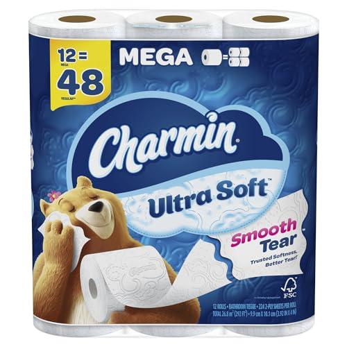 charmin Charmin Ultra-Soft 2-Ply Toilet Paper Mega Rolls, 4\" x 4\", White, 224 Sheets Per Roll, Pack Of 12 Rolls