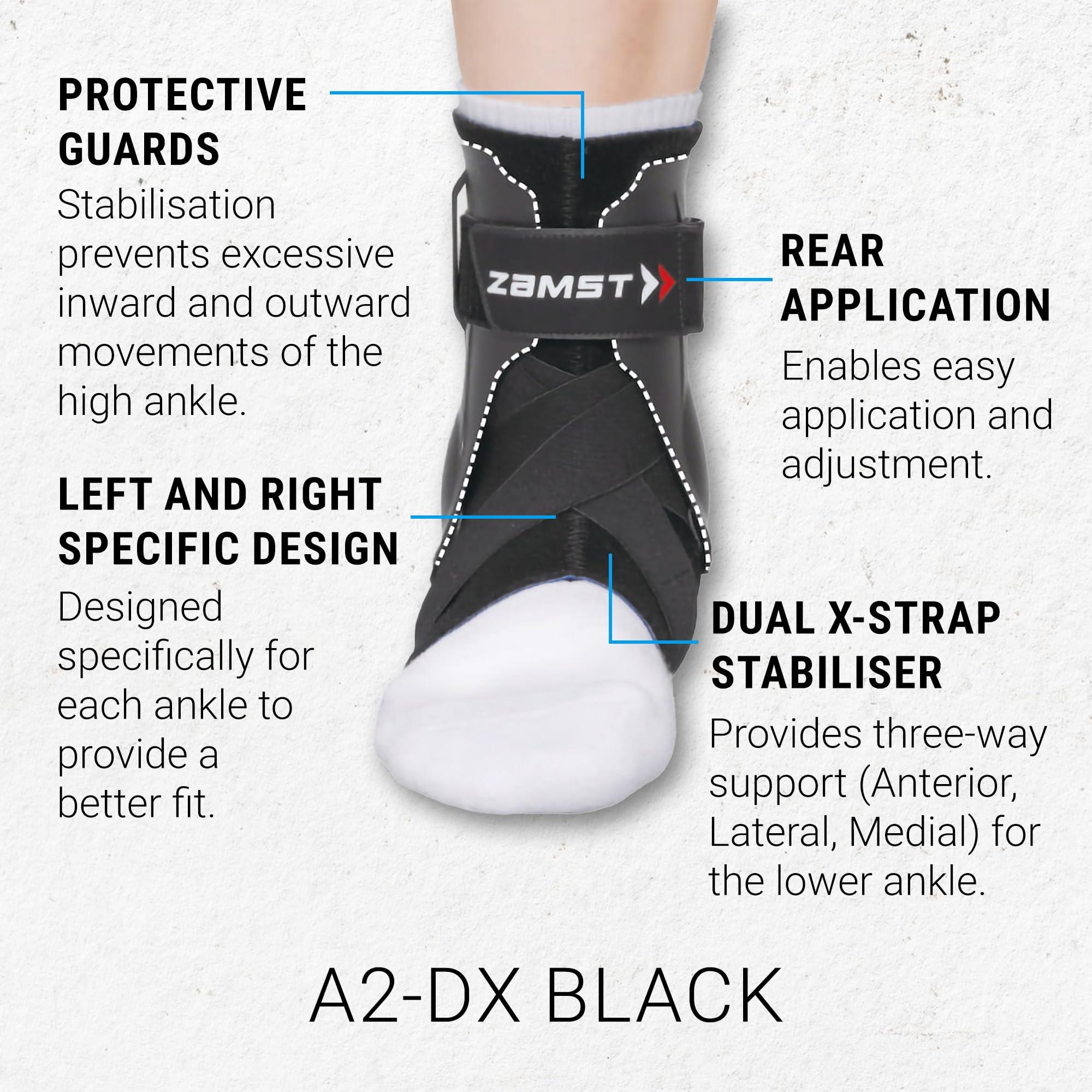Zamst Zamst A2-DX Sports Ankle Brace with Protective Guards For High Ankle Sprains and Chronic Ankle Instability-for Basketball, Volleyball, Lacrosse, Football-Black, Left Large