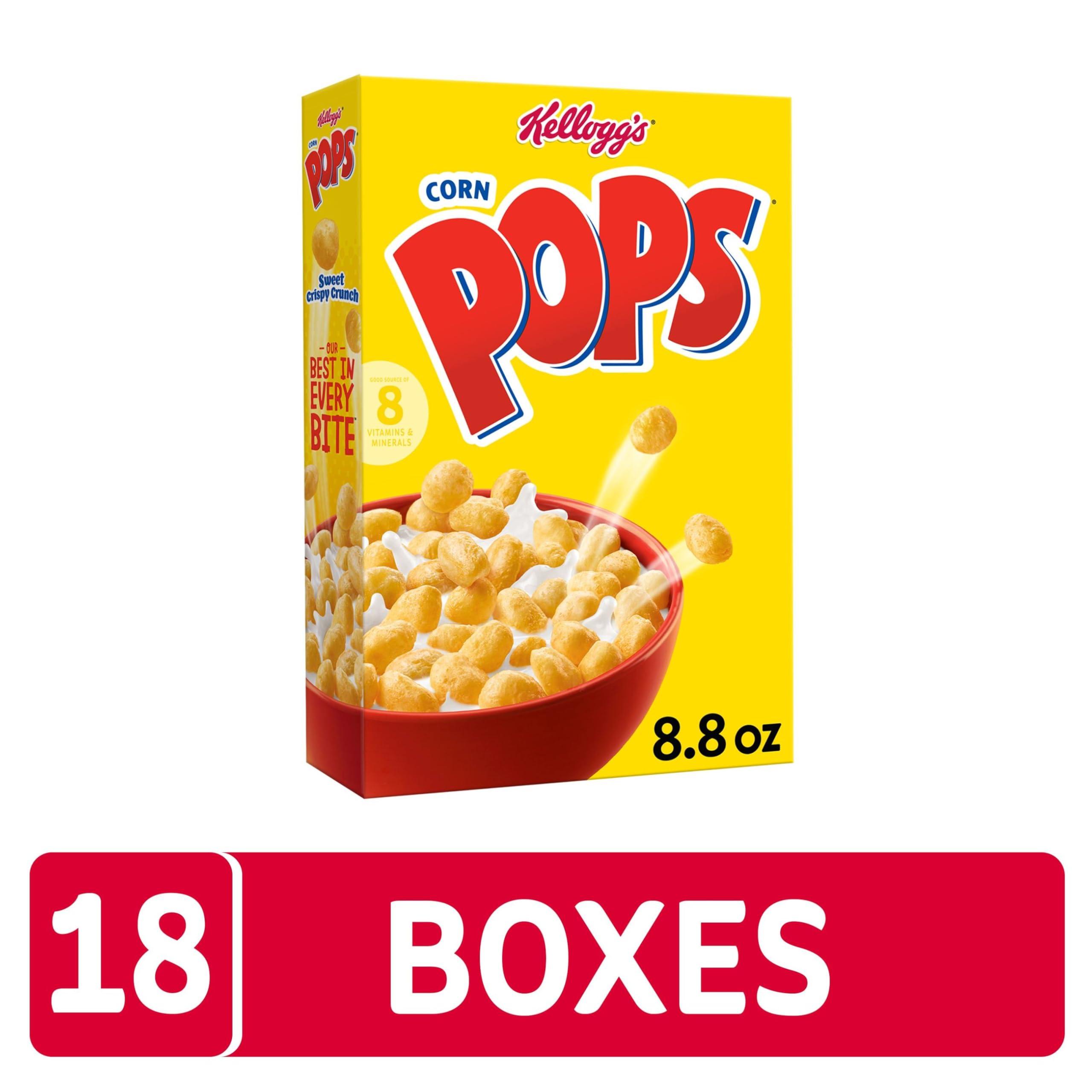 Corn Pops Kellogg\'s Corn Pops Breakfast Cereal, Kids Cereal, Family Breakfast, Original (18 Boxes)