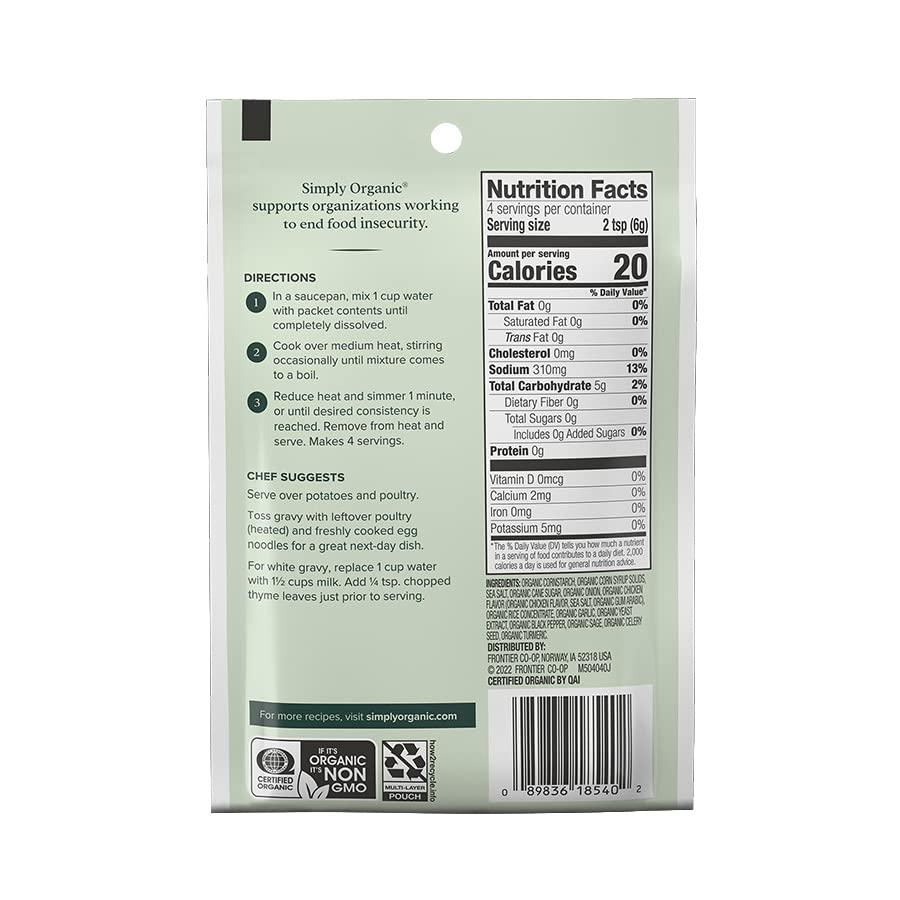 Simply Organic Simply Organic Chicken Flavored Gravy Mix, 0.85 Ounce 12-Pack, Certified Organic, Gluten-Free, Kosher, Rich Chicken Gravy
