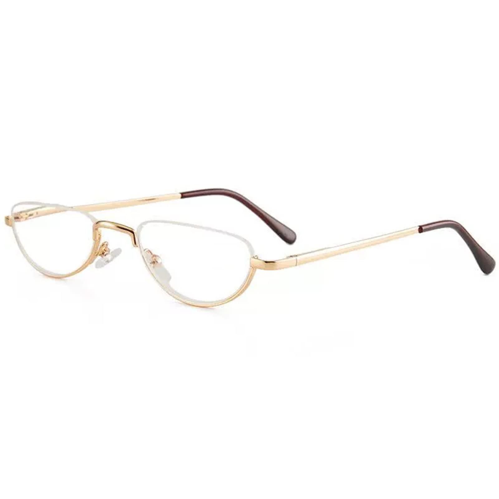 GHARAZ Retro Half Moon Reading Glasses for Men Women,Lightweight Metal Half Frame Computer Reader (Color : Gold, Size : 3.0+)