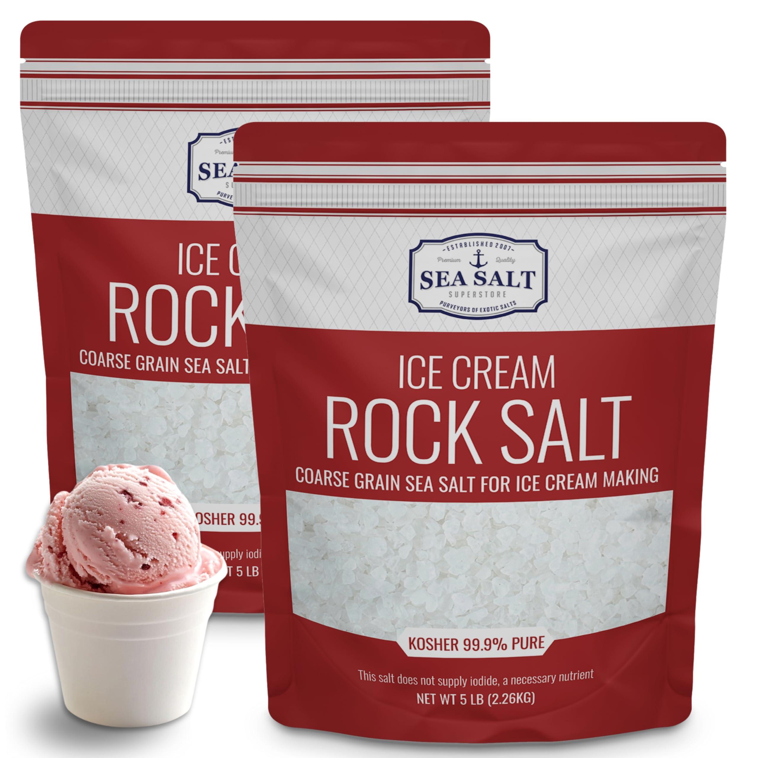 Sea Salt Superstore Ice Cream Salt, Rock Salt for Ice Cream Making, Universally Compatible Coarse Sea Salt and Non-Iodized Salt for All Ice Cream Maker, 10 lb (5 lb 2-Pack) Bags, Sea Salt Superstore