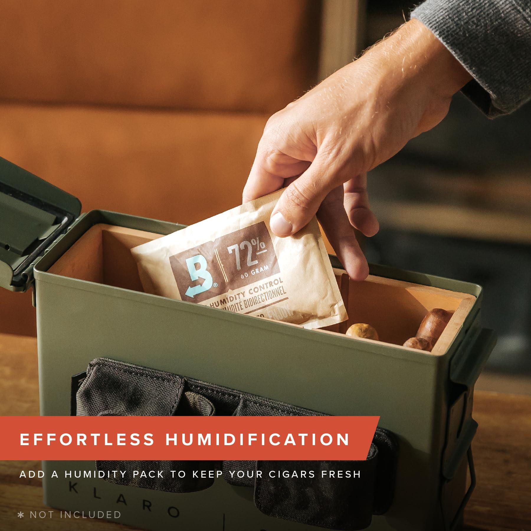 CASE ELEGANCE CASE ELEGANCE - The Smoke Can 30CAL Humidor, Thick Metal Ammo Box, Spanish Cedar Shelves, Army Green Finish, Magnetic Accessory Case - Holds 15-30 Cigars