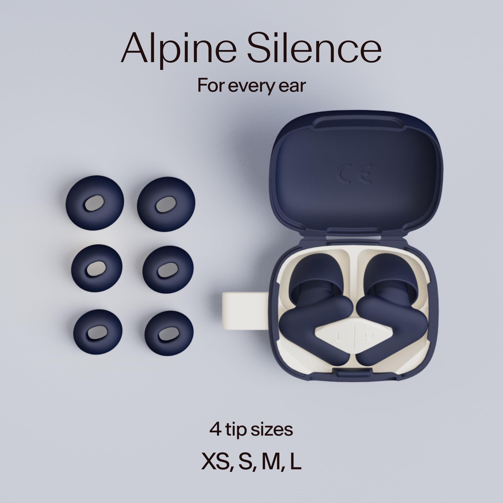 Alpine Alpine Silence Ear Plugs for Sleep, Focus & Travel - V-Shape Fit & Soft Oval Tips  4 Sizes XS/S/M/L - Comfortable, Reusable Hearing Protection - 22dB  Midnight Blue