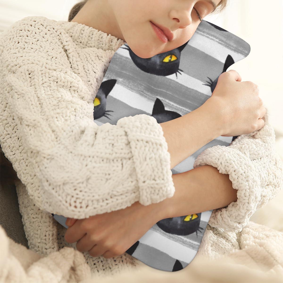 POFATO Halloween Black Cat Face Hot Water Bottle with Cover for Pain Relief Cramps, 2L Rubber Warm Hot Water Bags for Bed Hand Feet Belly Warmer, Hot or Cold Compress Water Bottle