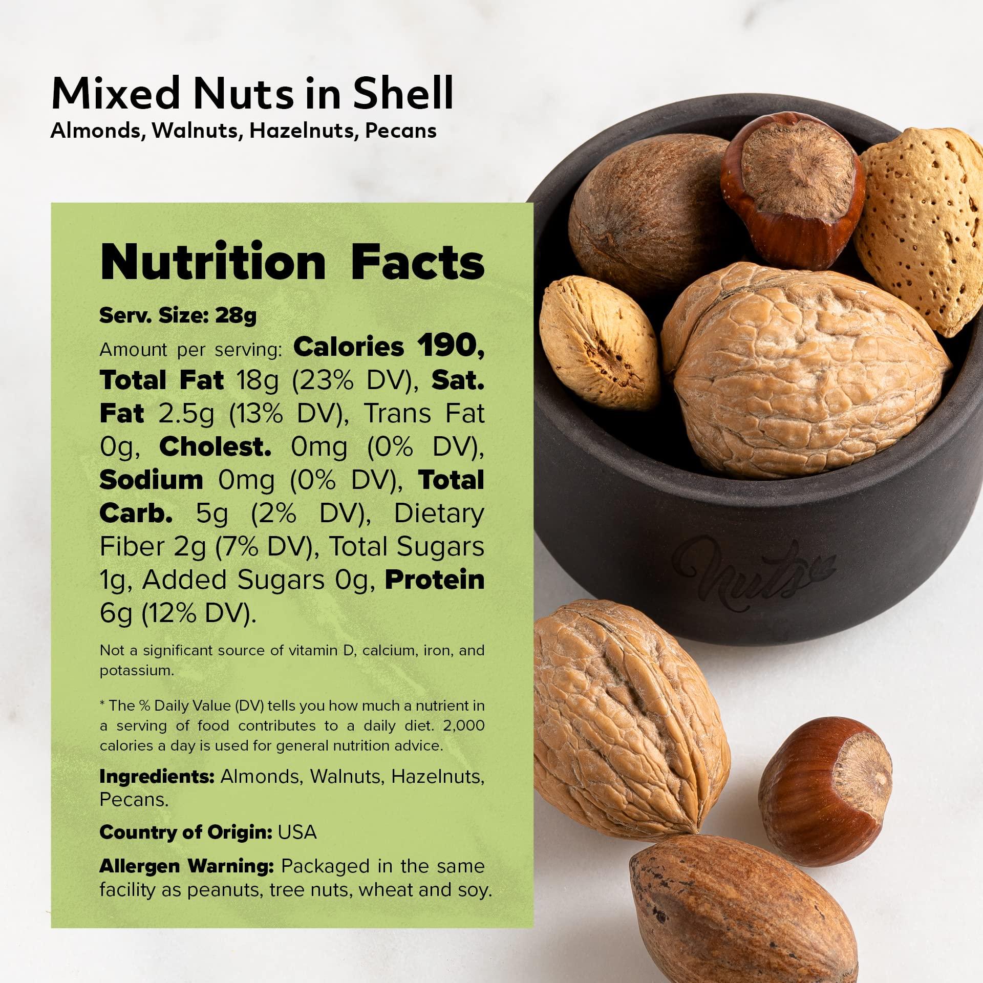 NUTS - U.S. - HEALTH IN EVERY BITE ! NUTS U.S. – Mixed Nuts In Shell (Almonds, Walnuts, Hazelnuts, Pecans) | No Added Colors and No Artificial Flavors | Fresh Buttery Taste and Raw |Packed In Resealable Bags!!! (6 LBS)