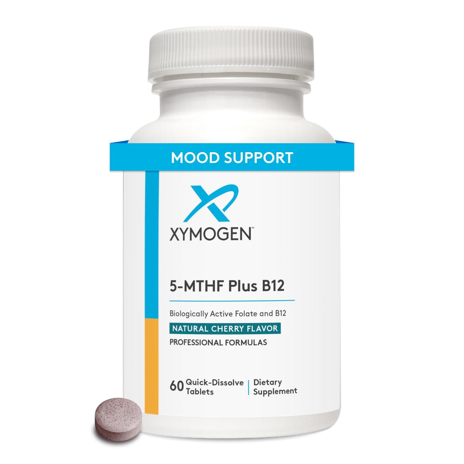 XYMOGEN XYMOGEN 5-MTHF Plus B12 - Biologically Active Folate + Methyl B12 (Methylcobalamin) to Support Methylation and Nervous System Health - Great-Tasting Cherry Flavor (60 Quick-Dissolve Tablets)