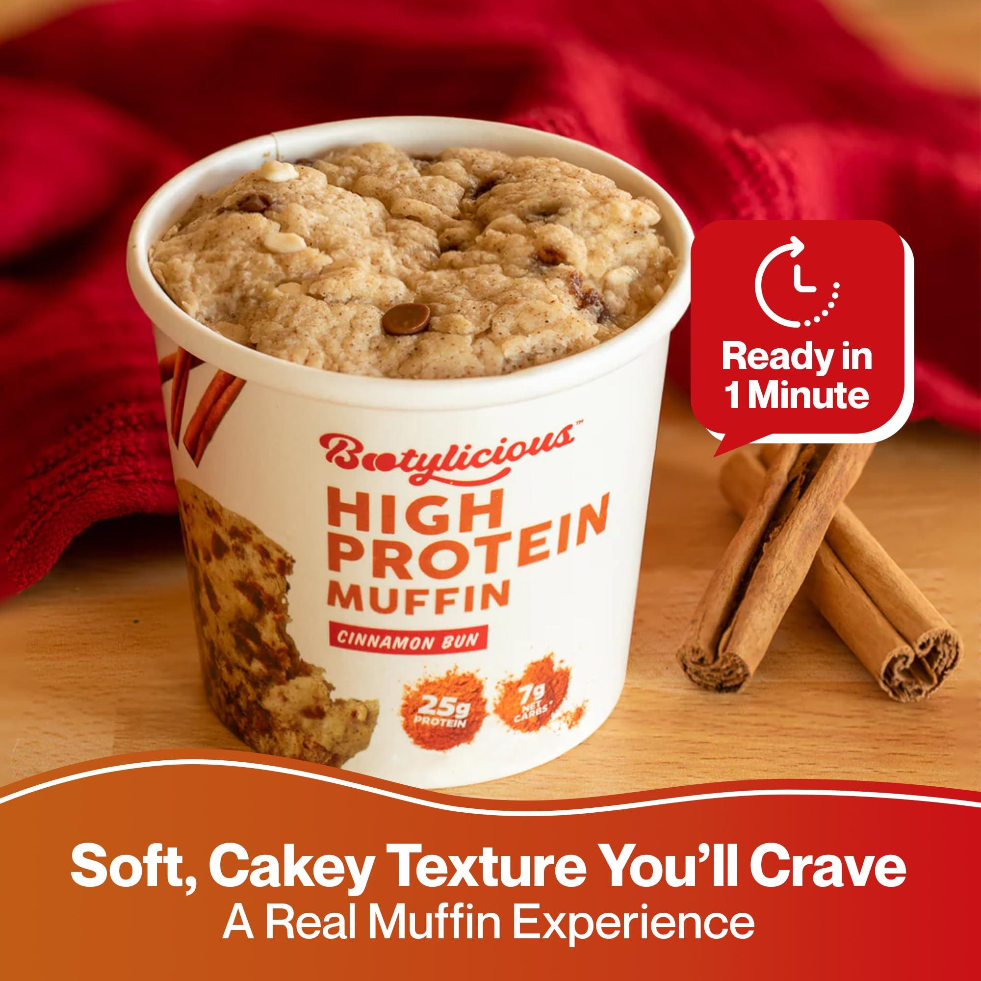 Bootylicious Bootylicious | High-Protein Muffin | 25g Protein, 7g Net Carbs, 1.86-1.76oz Cup, 12-Pack (Cinnamon Bun)
