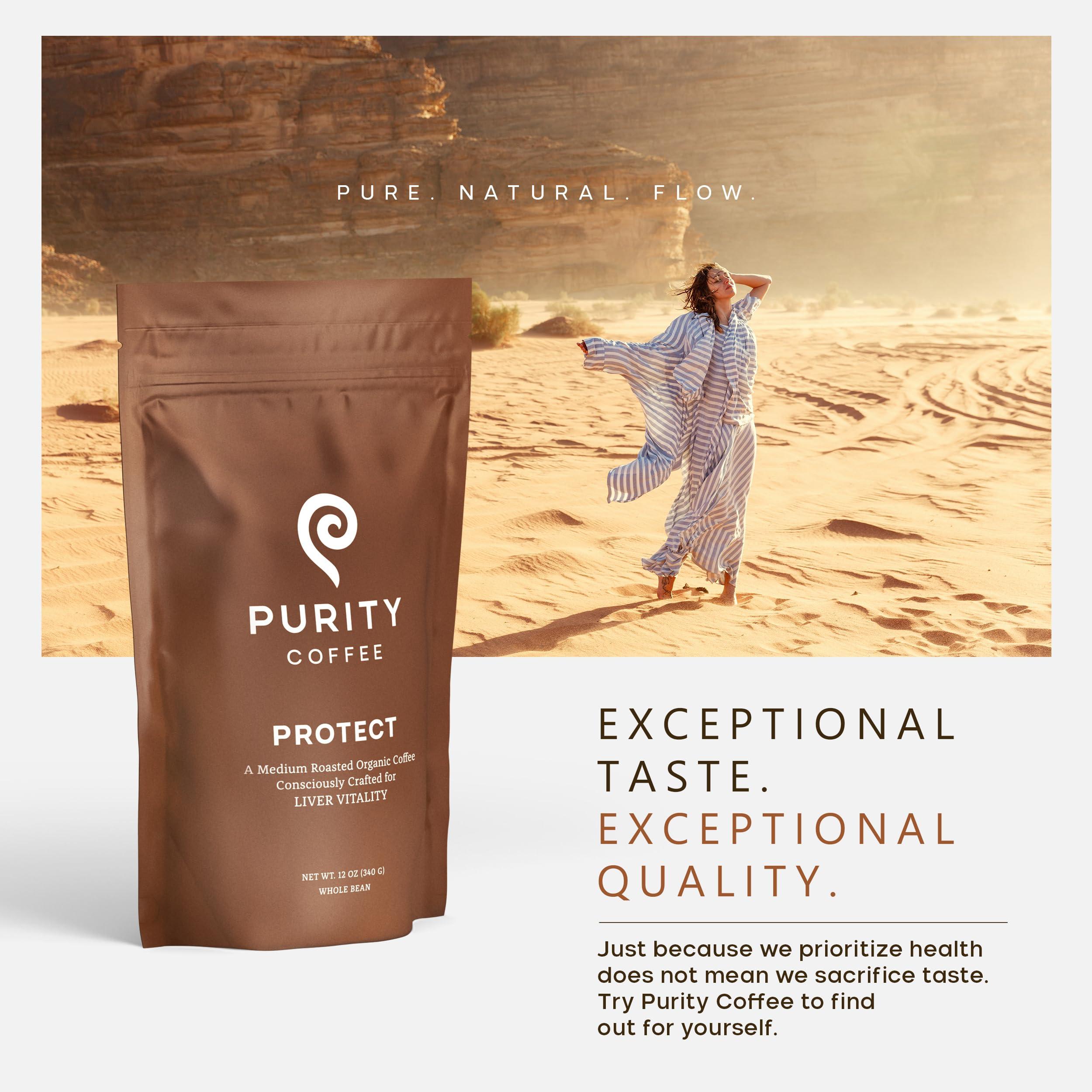 PURITY COFFEE Purity Coffee PROTECT Highest Antioxidant Light-Medium Roast - USDA Certified Organic Specialty Grade Arabica Whole Bean Coffee - Third Party Tested for Mold, Mycotoxins, Pesticides - 12 oz Bag