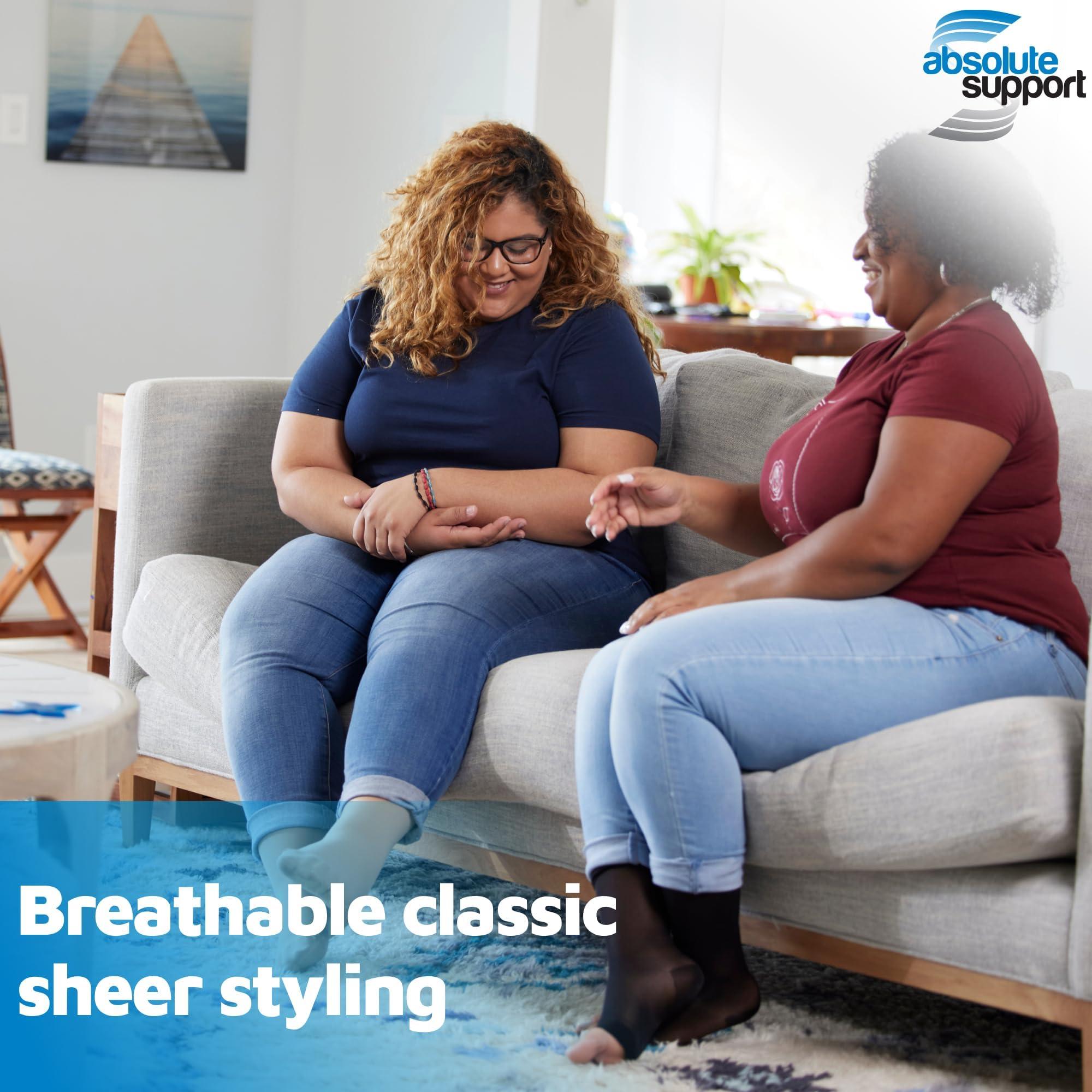 ABSOLUTE SUPPORT ABSOLUTE SUPPORT Plus Size Sheer Compression Socks for Women 15-20mmHg, Made in USA, Extra Large Womens Compression Stockings with Open Toe for Swelling, Edema, Fatigue during Travel, Nude, 7X-Large