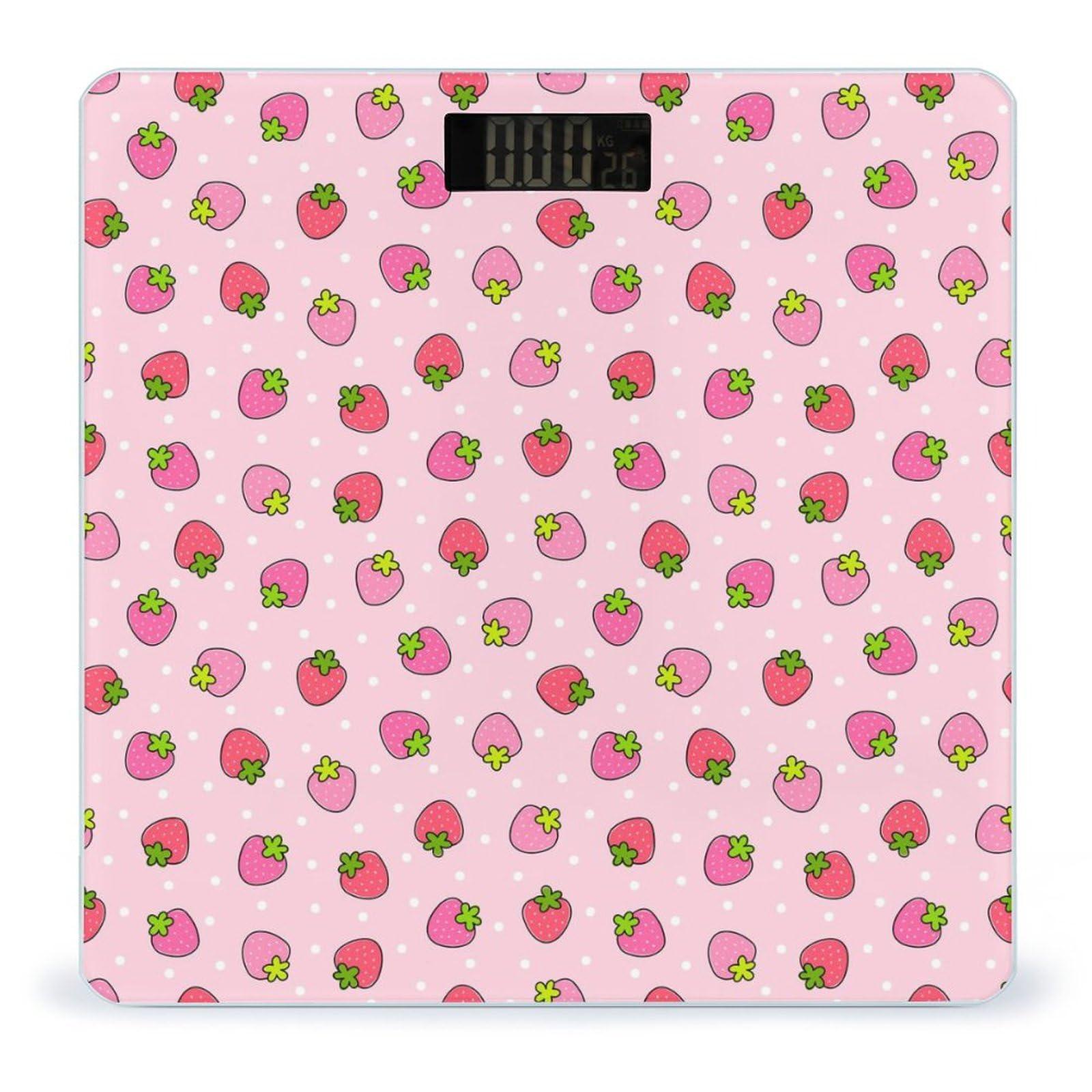 Zenladen1478 Cute Pink Strawberry Digital Bathroom Scale for Body Weight Highly Accurate Body Weight Scale with Lighted LED Display