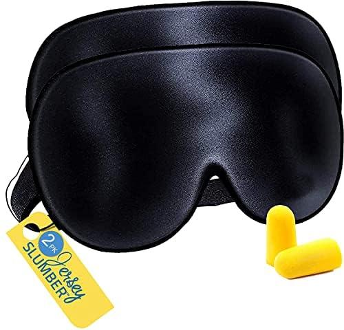 Jersey Slumber Silk Sleep Eye Mask for Men Women, Comfortable Super Soft Eye Mask with Adjustable Strap, 100% Pure Silk, Blocks Light, Jersey Slumber (Black, 1 Count (Pack of 2))