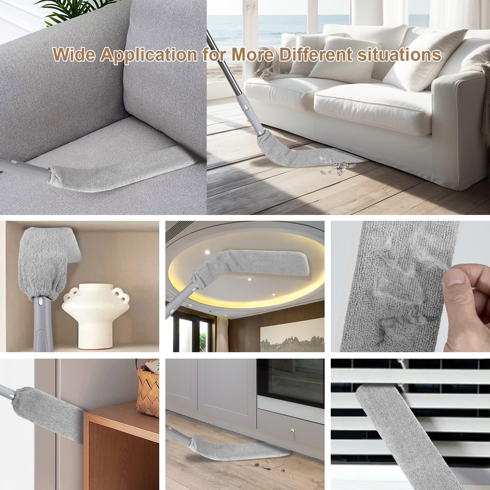 FunCee Extendable Gap Mop Dust Cleaner, Under Furniture, Fridge & Appliance Microfiber Duster, 59 Inches Extension Pole Dust Scrub Brush for Damp and Dry, Cleaning Supplies Tools for Bedroom Bed Sofa Kitchen