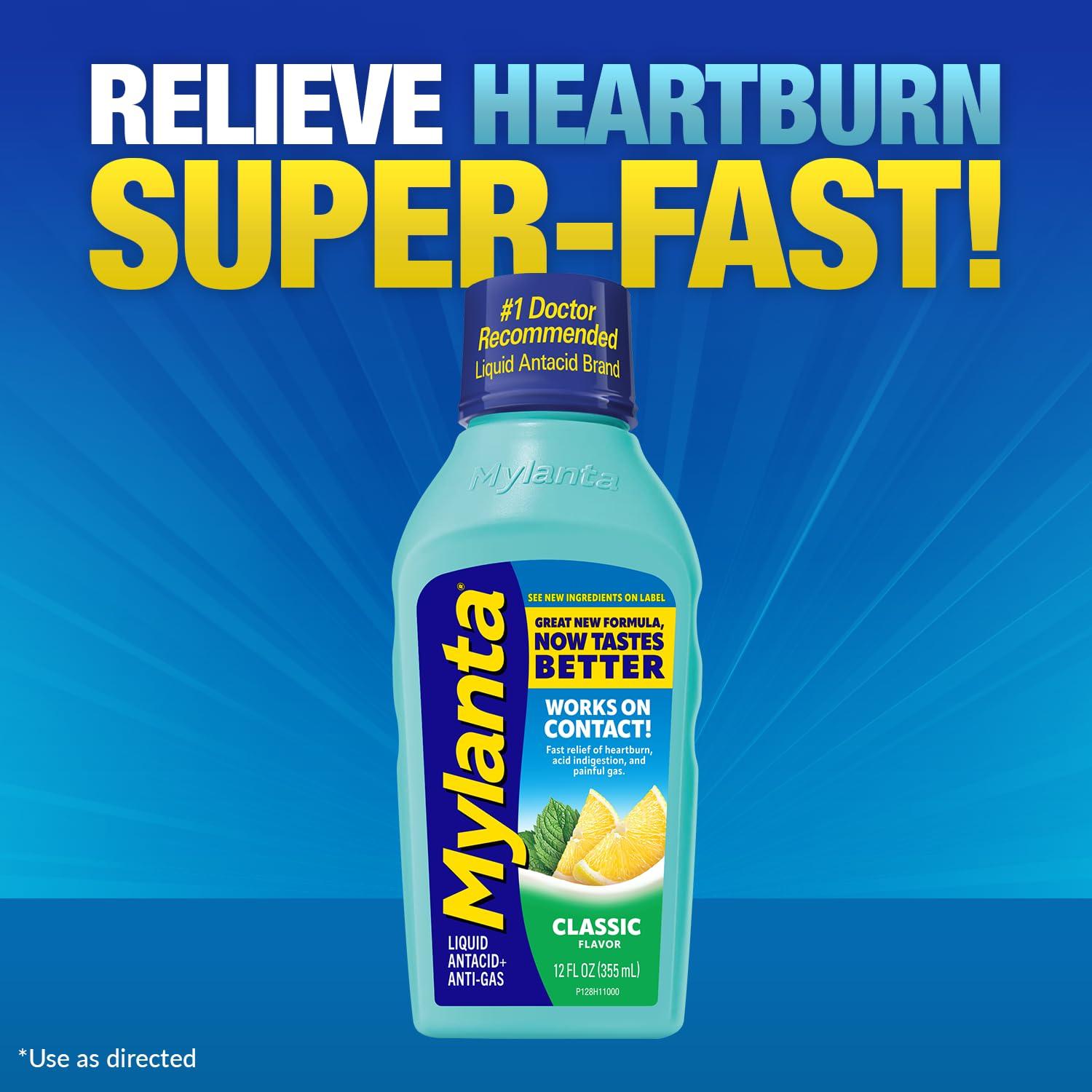 Mylanta Mylanta Heartburn and Gas Relief, Liquid Antacid, Classic Flavor, 12 Fluid Ounce