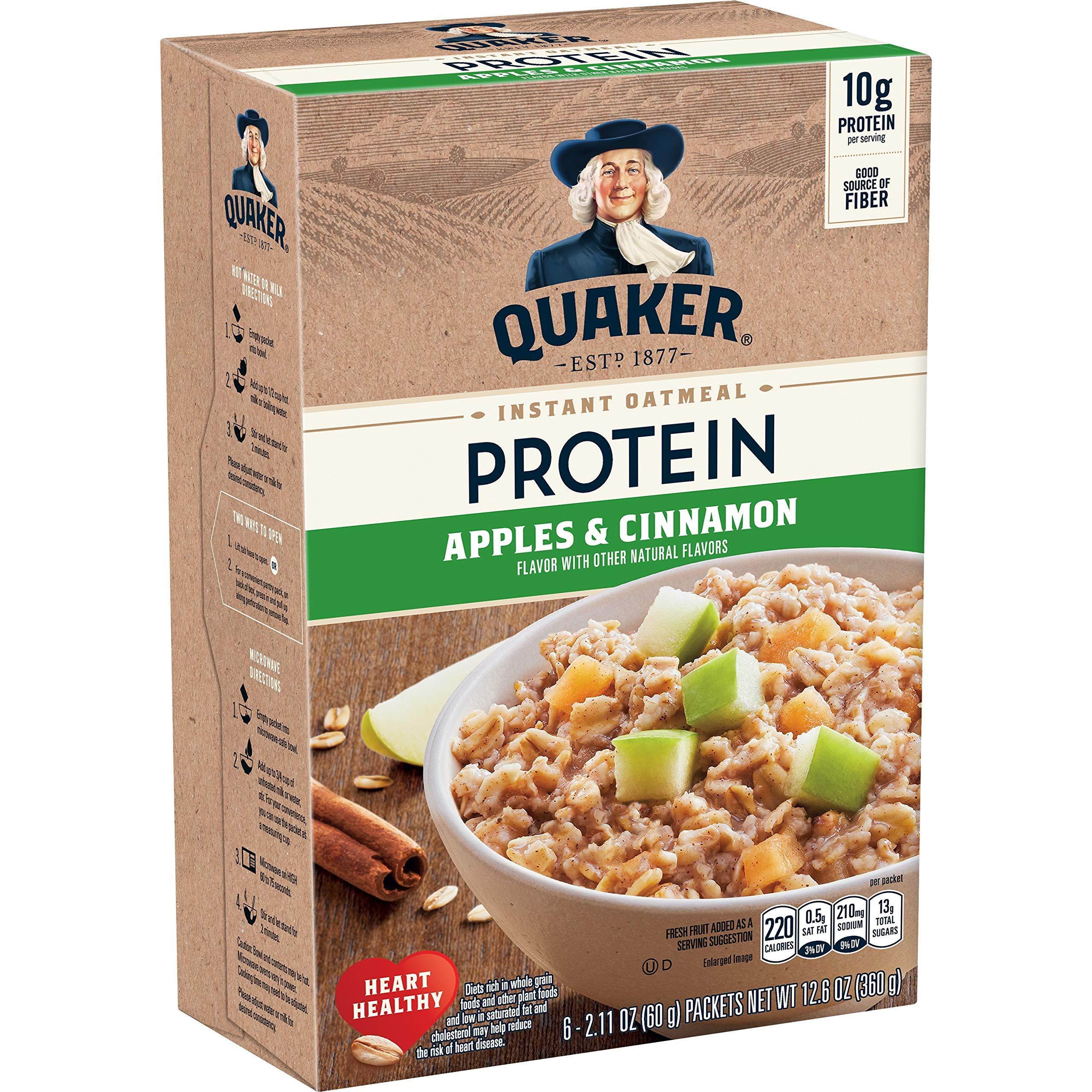 Quaker Quaker 10g Protein Instant Oatmeal, Apple Cinnamon, 2.11oz Packets (Pack of 36)