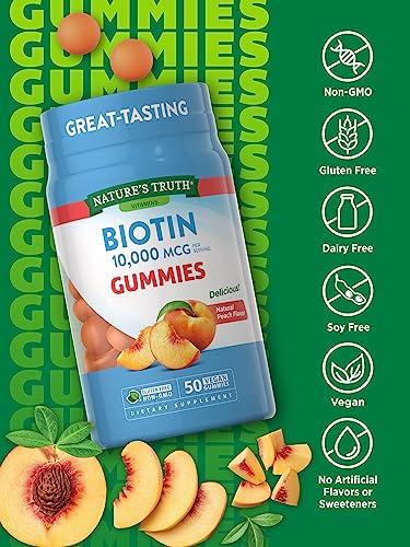 Nature\'s Truth Nature\'s Truth Biotin Gummies | 10000mcg | 50 Count | Vegan, Non-GMO & Gluten Free Supplement | Peach Flavor