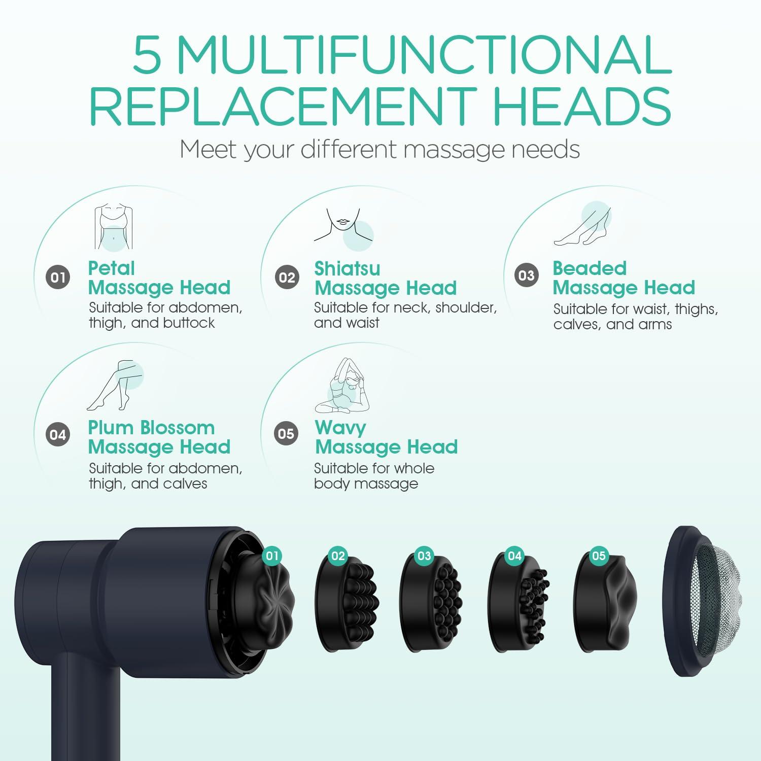 VOYOR-HEALTH VOYOR-HEALTH Handheld Cellulite Massager, Electric Cellulite Remover Body Sculpting Massager with 5 Replaceable Heads for Arm,Thigh,Calves, Cordless & Rechargeable Deep Tissue Massager CM410, Blue