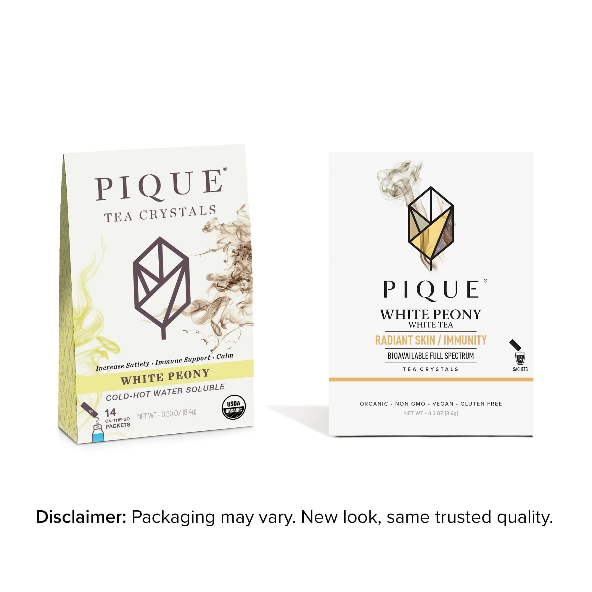 PIQUE Pique Organic White Peony Tea Crystals - Antioxidants for Radiant Skin, Immune Support, Fujian Chinese Caffeinated Tea - 14 Single Serve Sticks (Pack of 1)