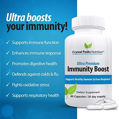 CRYSTAL PEAKS NUTRITION Immune Support Capsules with Elderberry, Vitamin C, Echinacea, Garlic, Zinc, Turmeric, and More for Adult Men and Women - Easy-to-Swallow Immune Support Vitamins - 60 Vegan Capsules (30 Day Supply)
