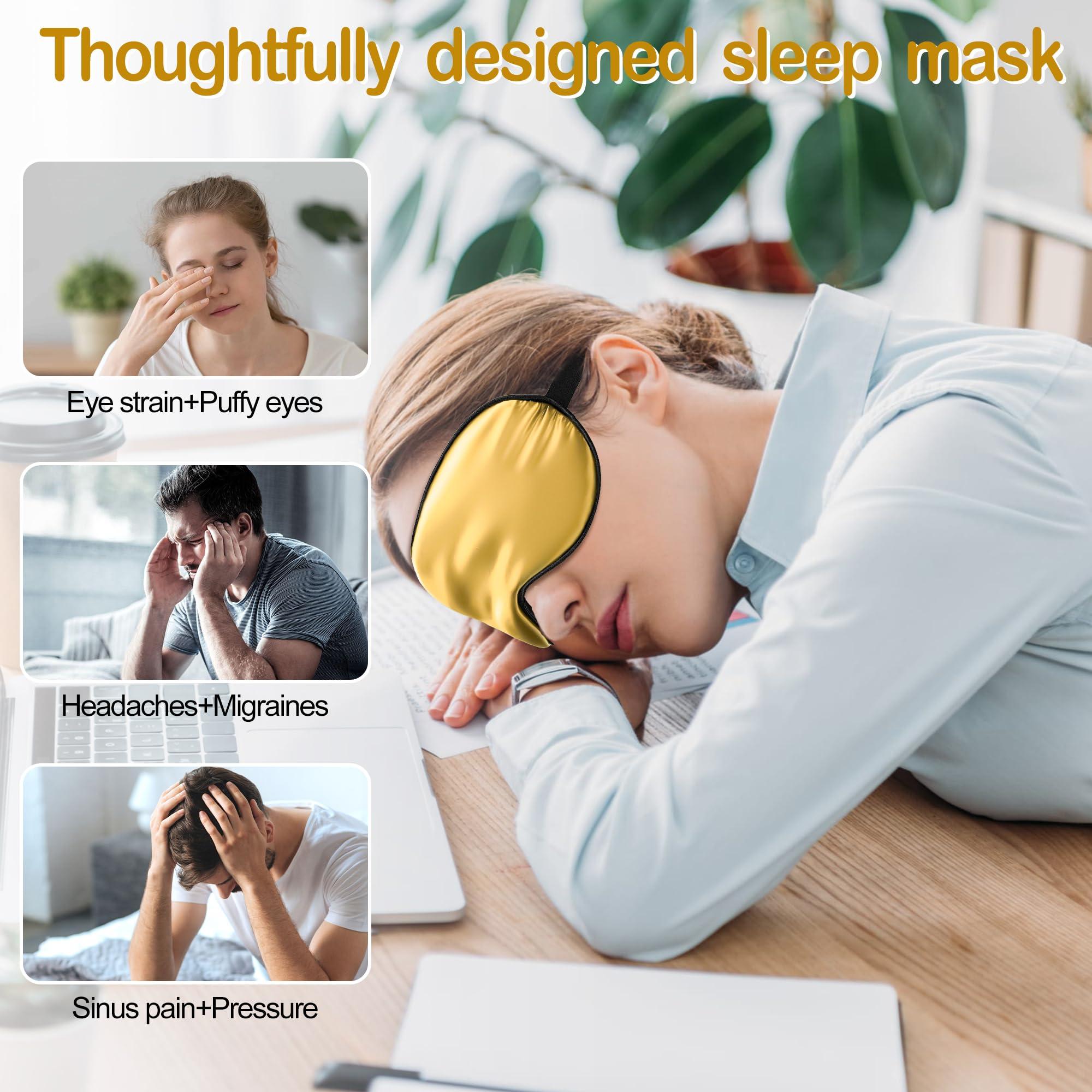 Pyopbow Sleep Mask Silk Eye Mask for Sleeping, Eye Cover Soft Satin Blindfold Adjustable Strap, Satin Blackout for Men & Women, Super Soft Eyeshade for Night Sleeping (Gold)