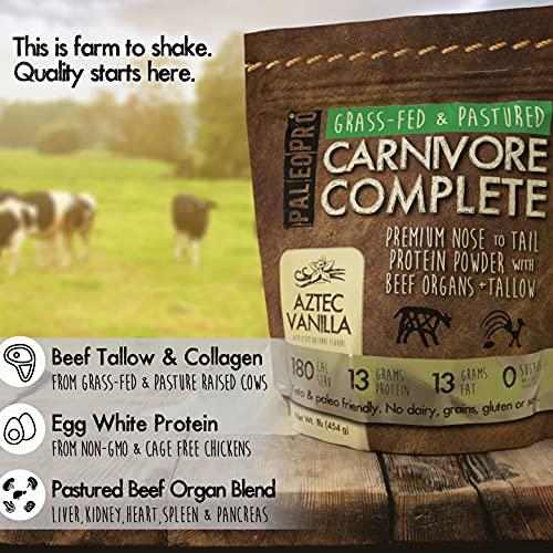 Paleo Pro PaleoPro Carnivore Complete (Ancient Cacao) Pastured & Cage-Free Protein, Grass-Fed Beef Tallow, Beef Organs | No Sugar, Soy, Grains or Net Carbs | Gluten Free. Paleo & Keto Macros (15 Servings)