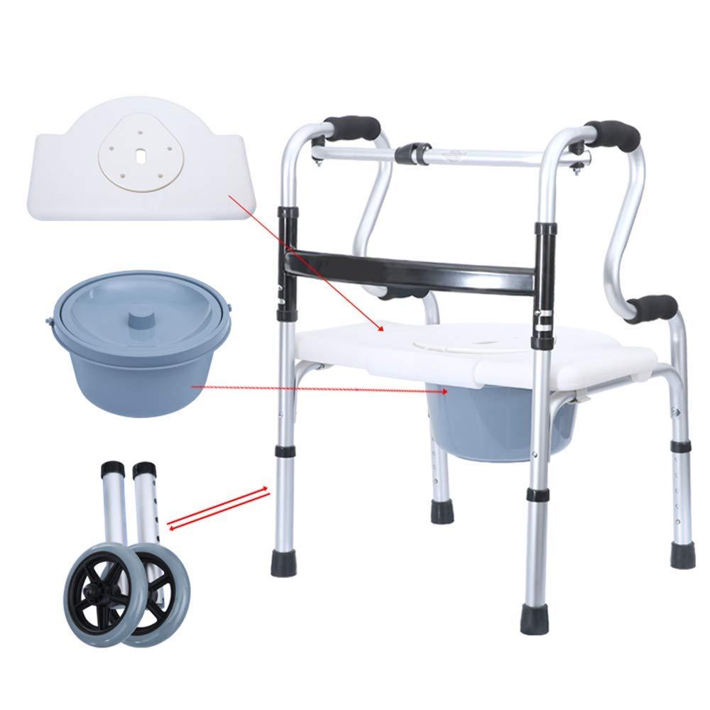 GFFFFFFJJJJJJJJJJJ Folding Rollator Four-Legged Walker for The Elderly Four-Legged Cane Sitting Bath Board + Potty + Casters Stainless Steel Auxiliary Walker