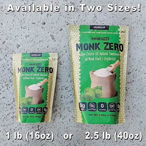Smart138 Monk Zero - Monk Fruit Sweetener, Non-Glycemic, Keto Approved, Zero Calories, 1:1 Sugar Substitute (Granular, 40oz)